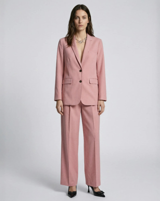 Pastel pink linen and cotton straight suit jacket