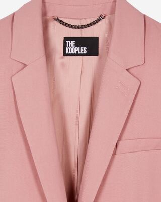 Pastel pink linen and cotton straight suit jacket