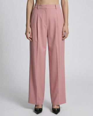 Wide-leg tailored pants in pastel pink linen and cotton