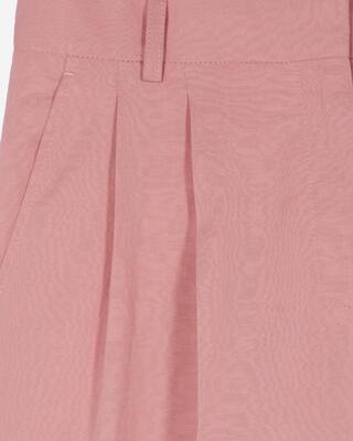Wide-leg tailored pants in pastel pink linen and cotton