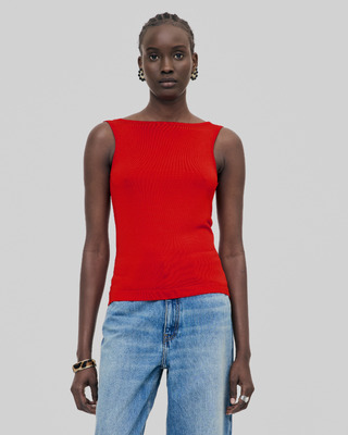 Mesh top with red chains
