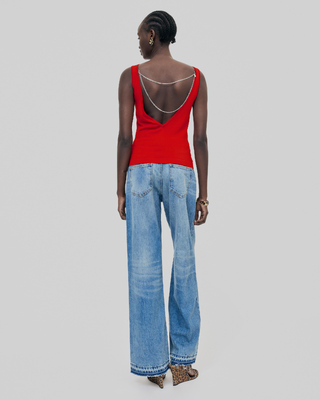 Mesh top with red chains