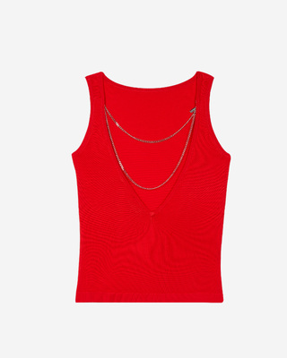 Mesh top with red chains