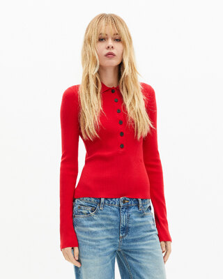 Red rib knit sweater