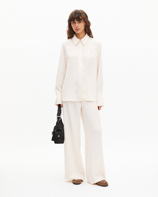 Wide-leg pants in ecru satin