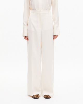 Wide-leg pants in ecru satin
