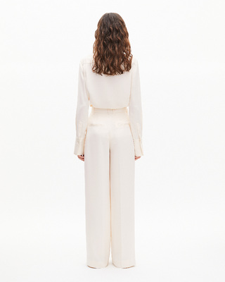 Wide-leg pants in ecru satin