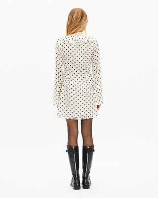 Short wrap dress in ecru heart print