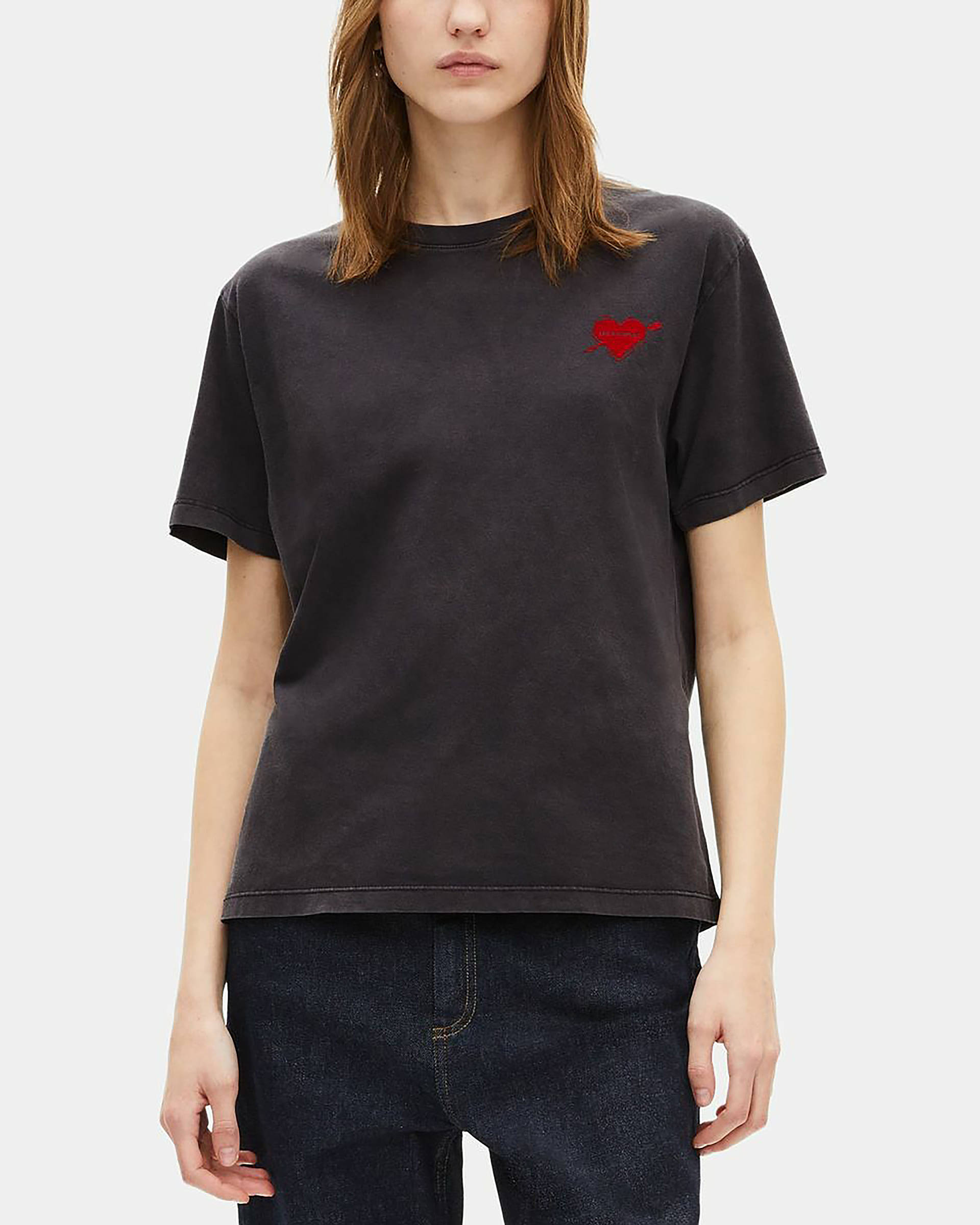 Black T-shirt with heart flocking