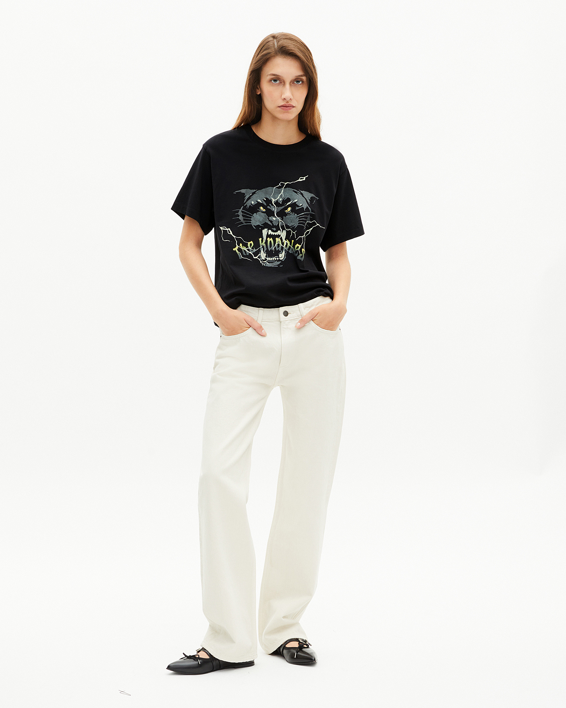 T-shirt with black rhinestone screen print