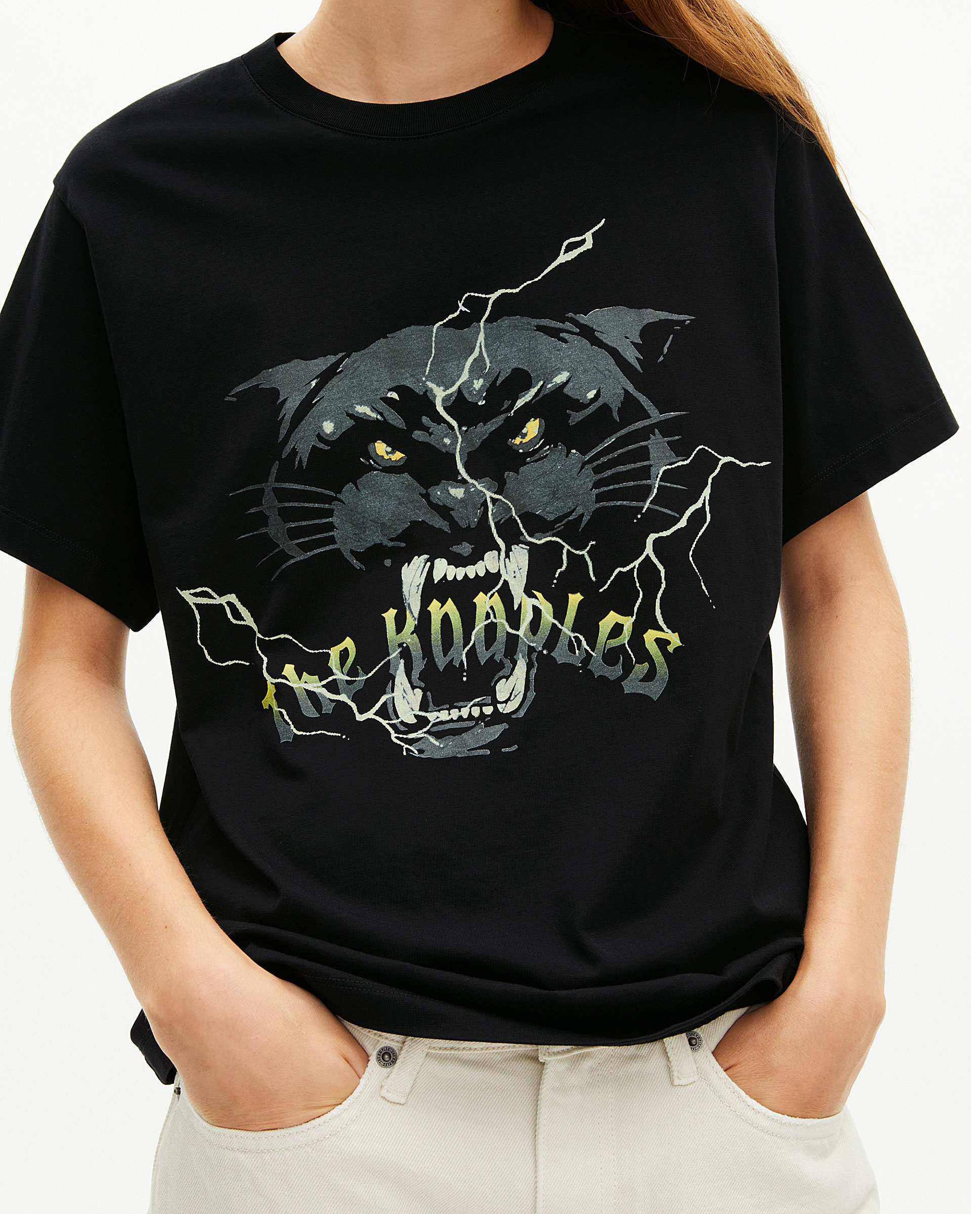 T-shirt with black rhinestone screen print