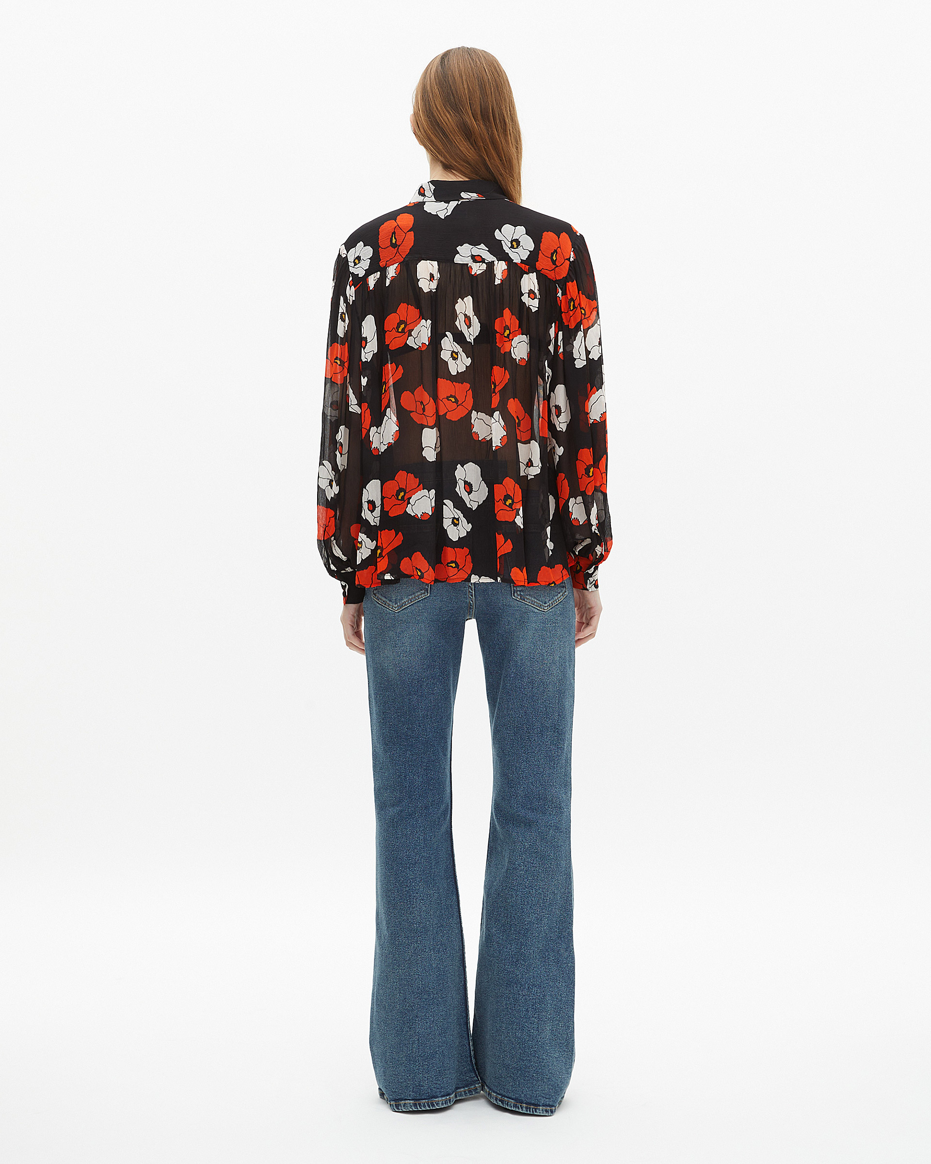 Loose-fitting black floral print shirt