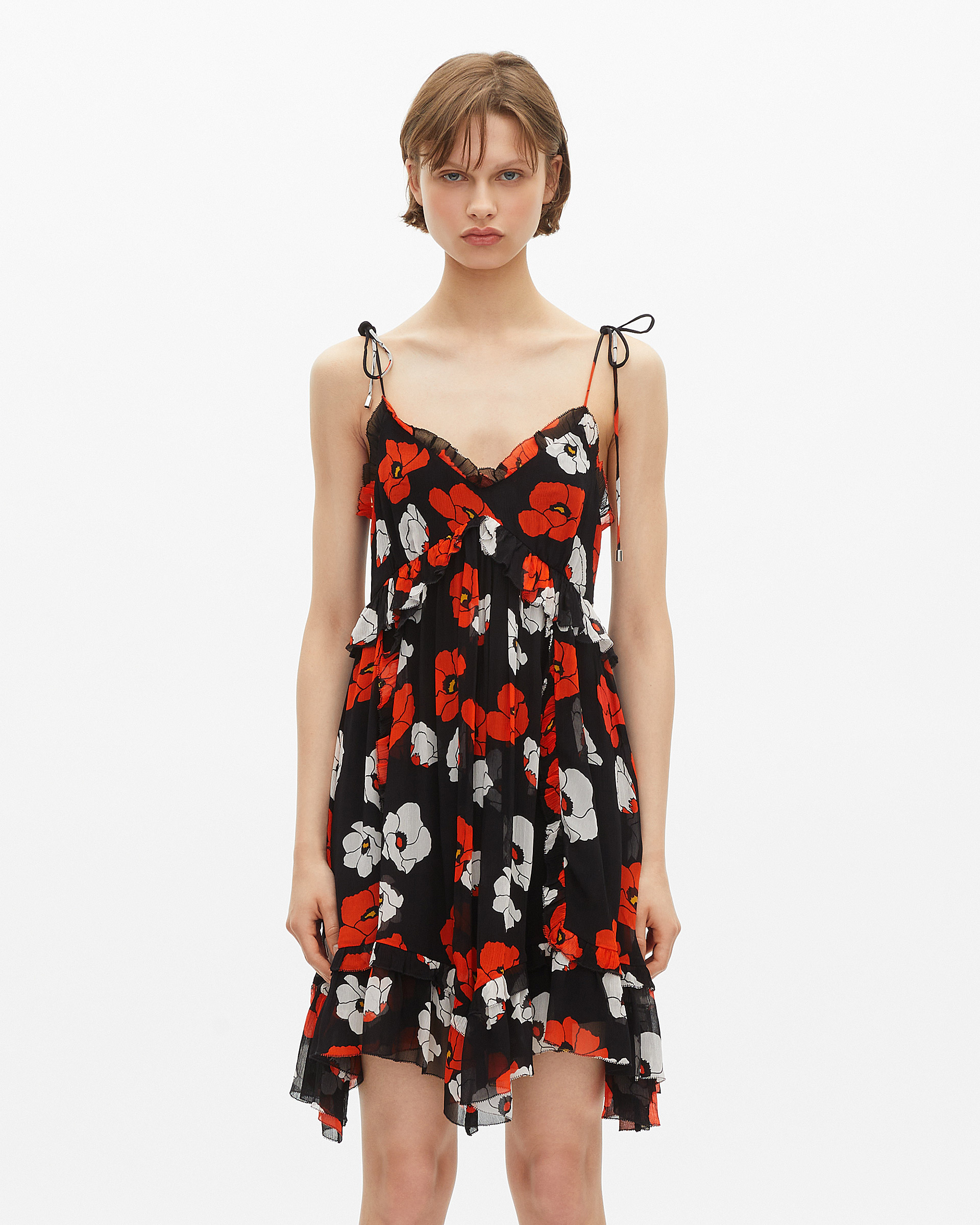 Black floral print short dress