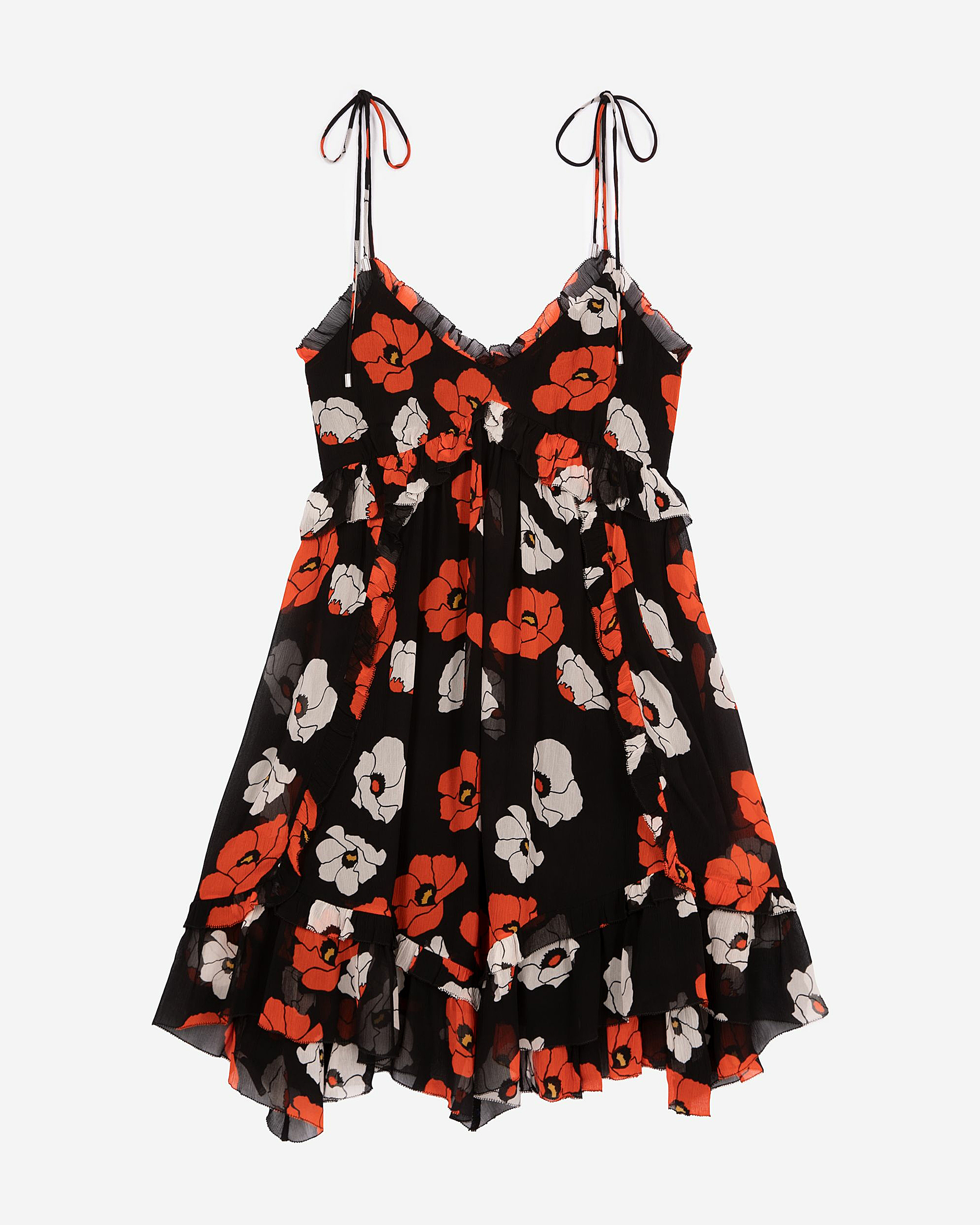 Black floral print short dress