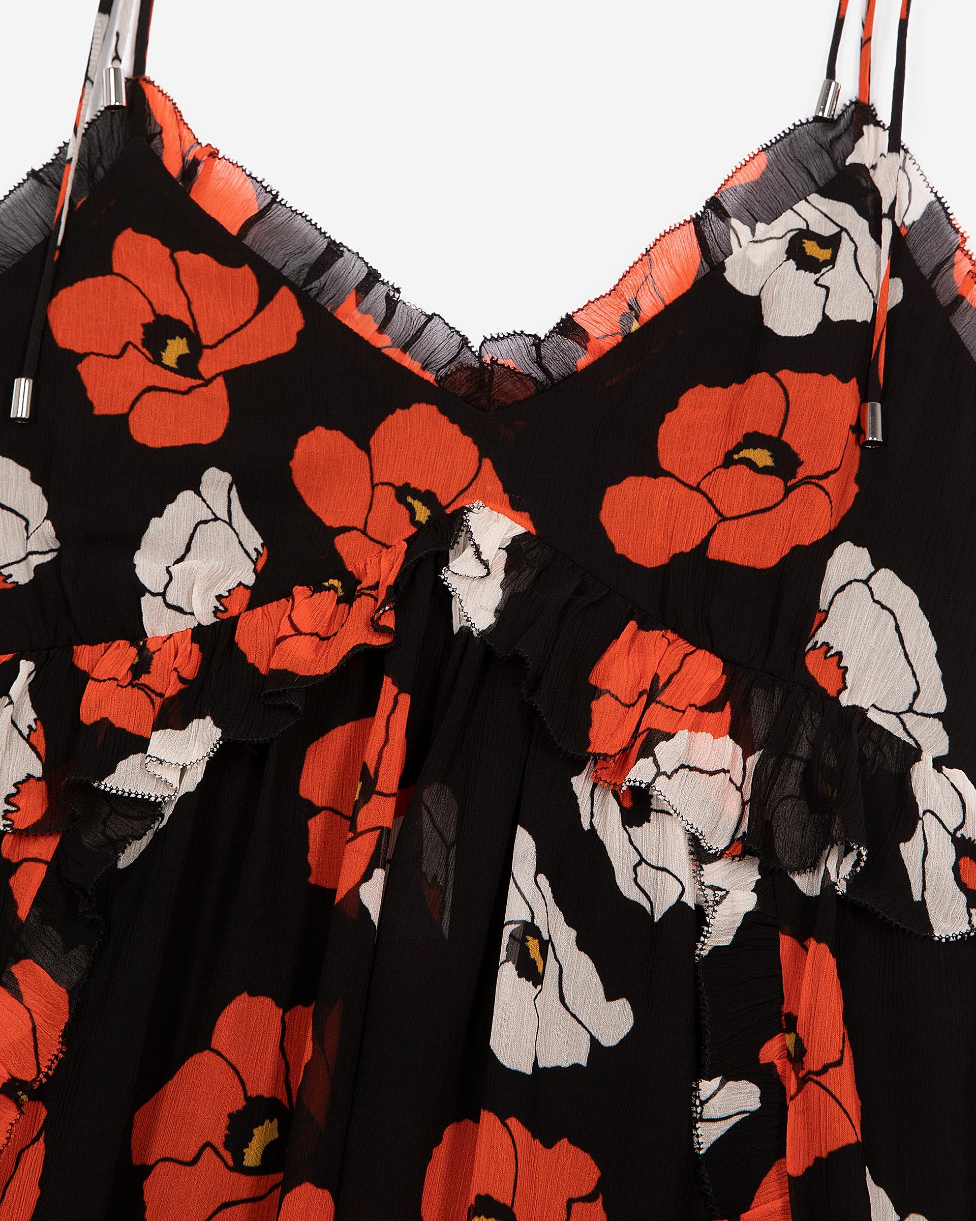 Black floral print short dress