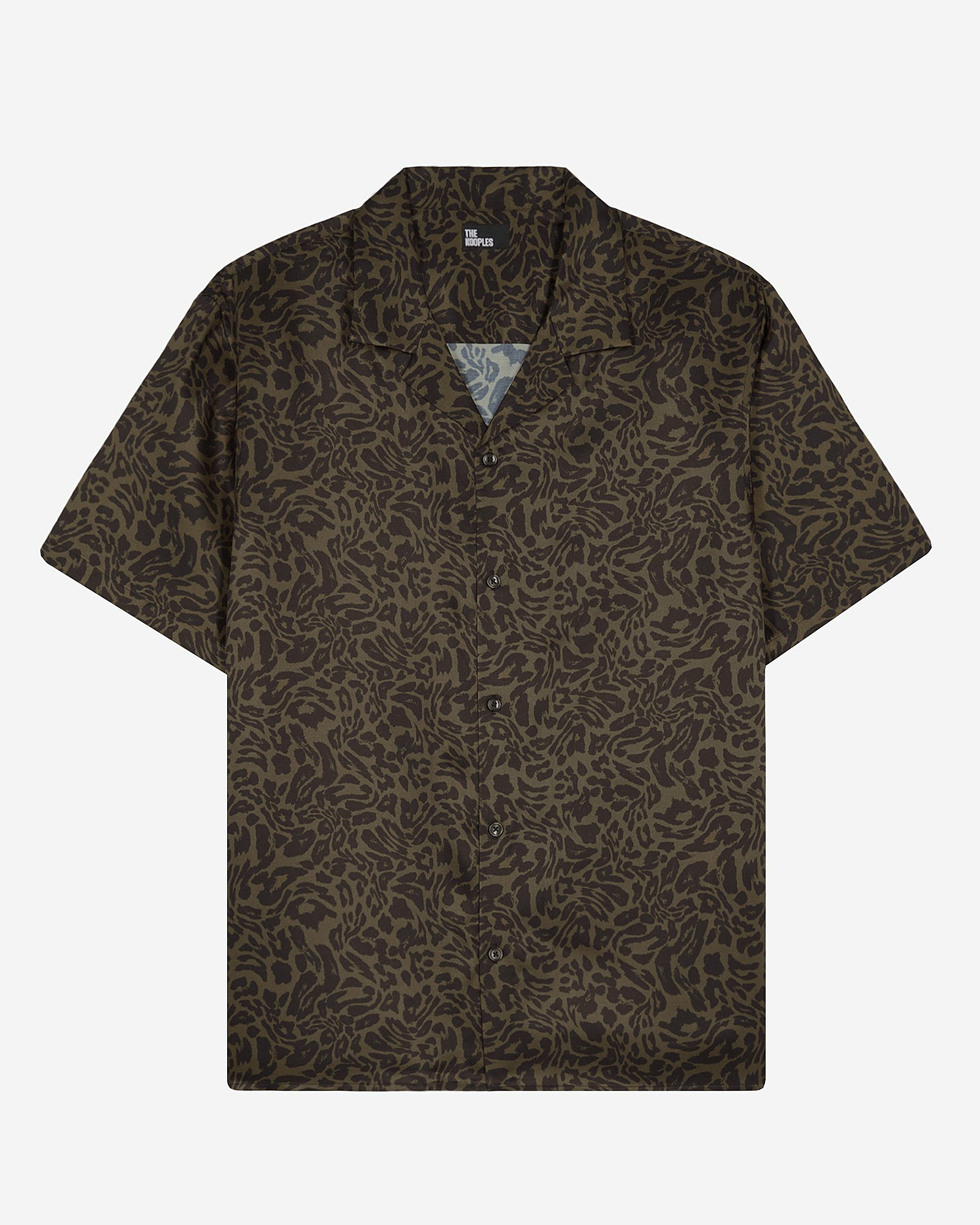 Short-sleeved khaki leopard print shirt