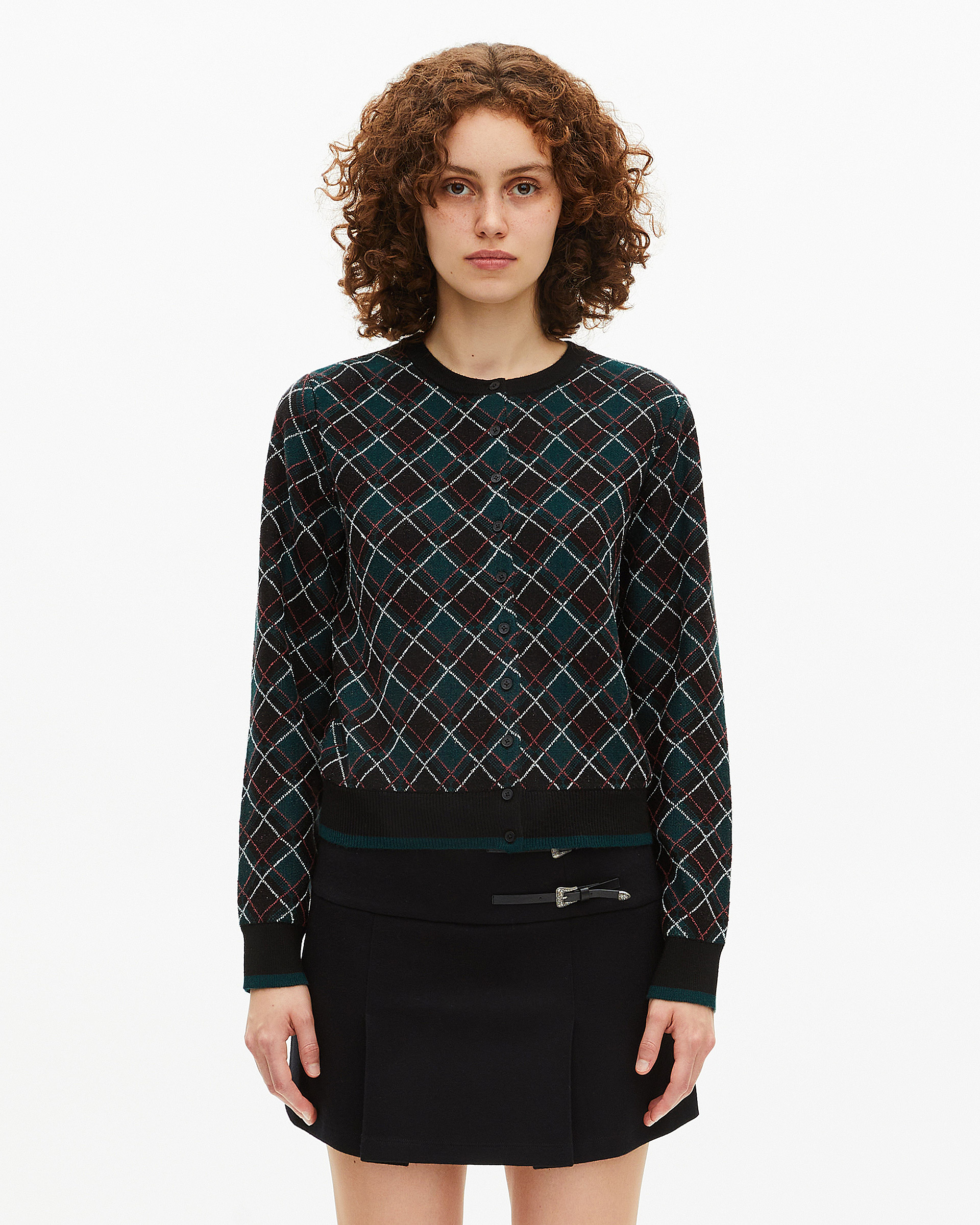 Black check cardigan