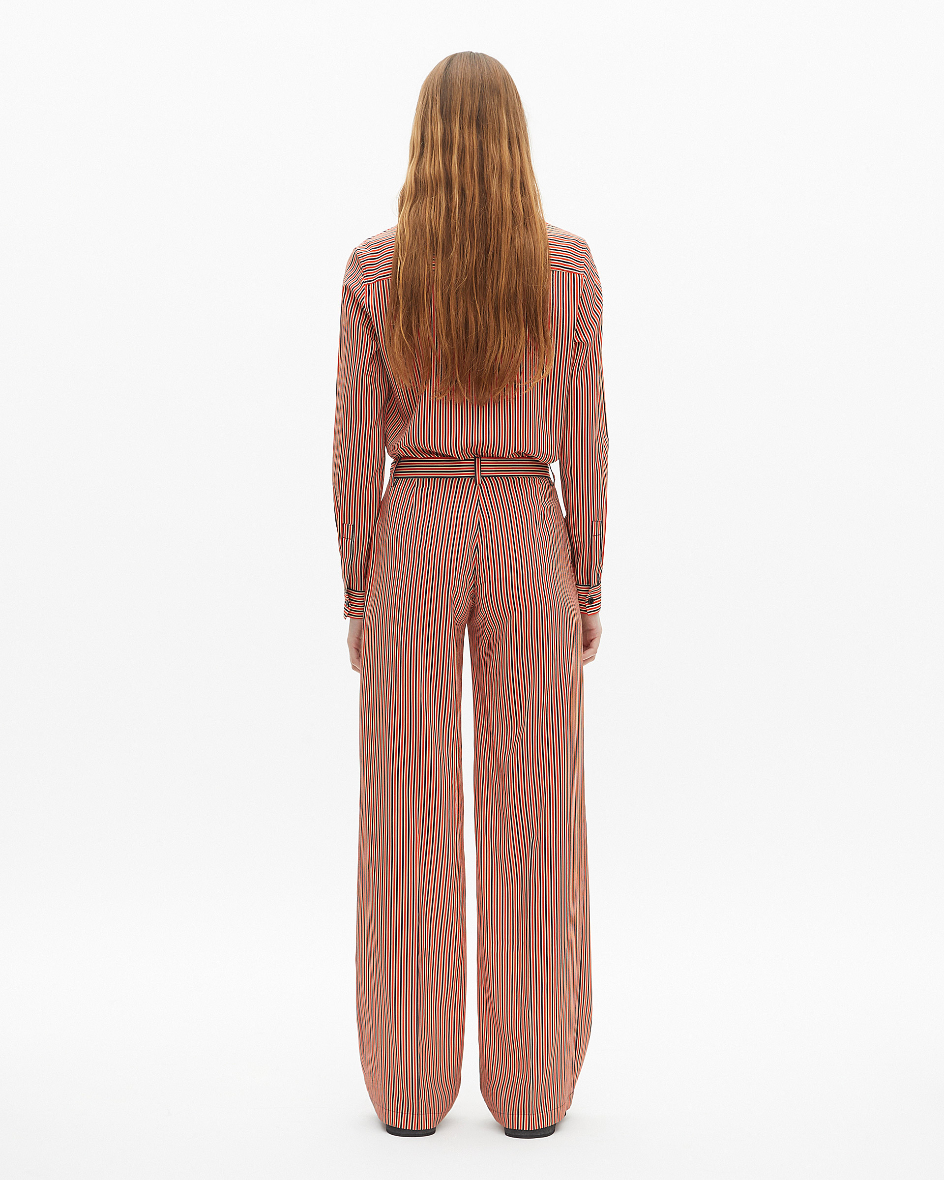 Wide-leg pants with red and blue stripes