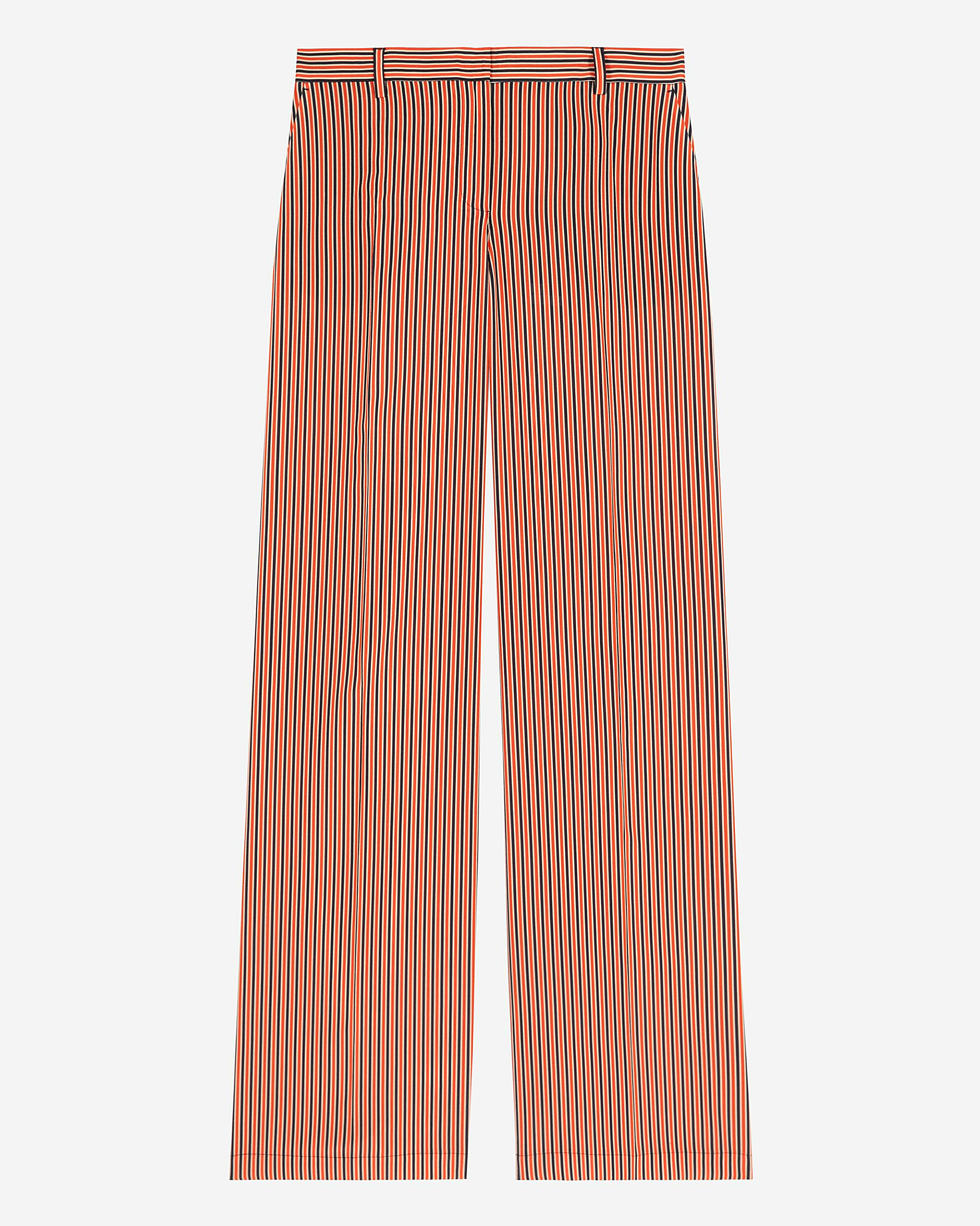 Wide-leg pants with red and blue stripes