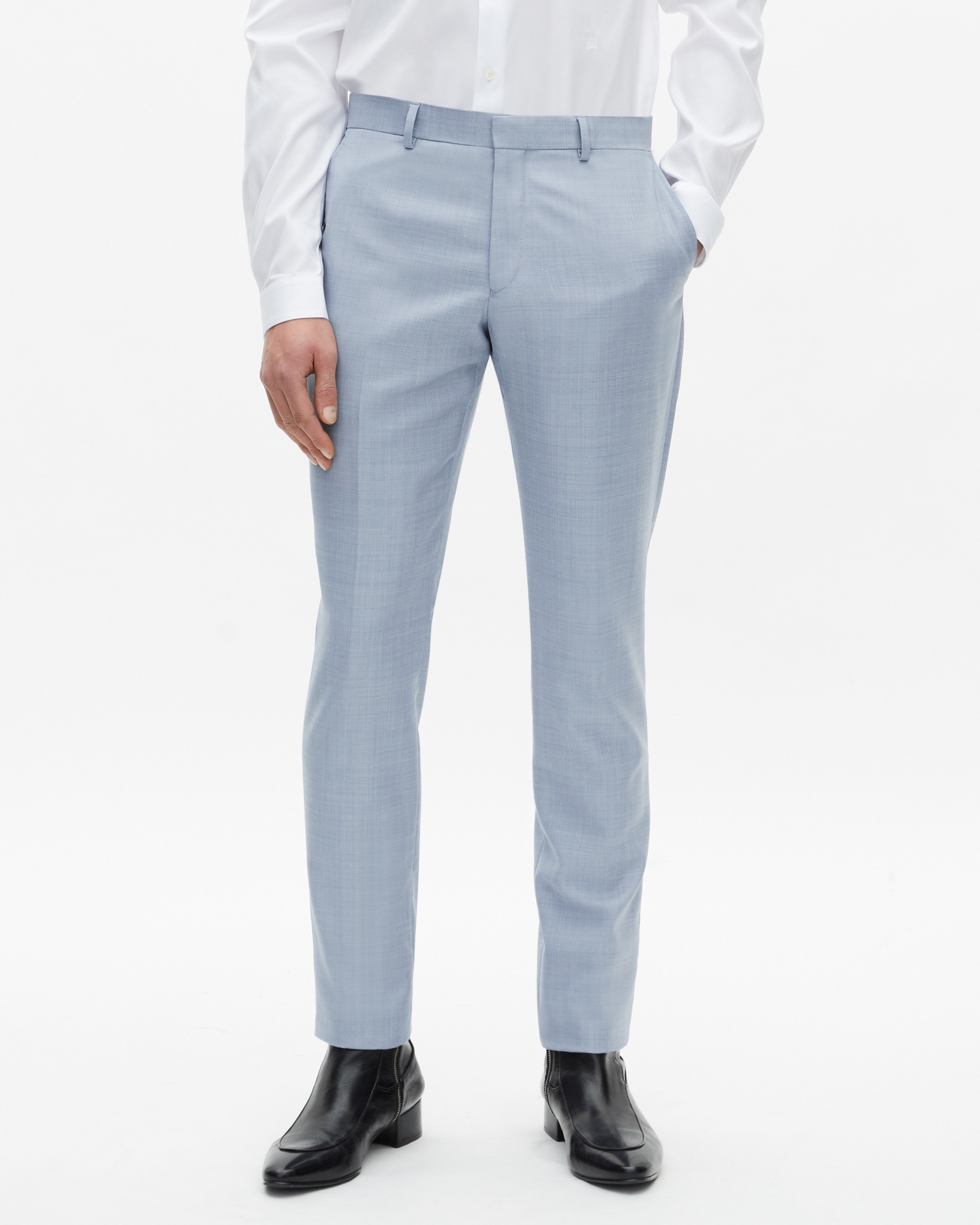 Blue slim fit wool suit pants