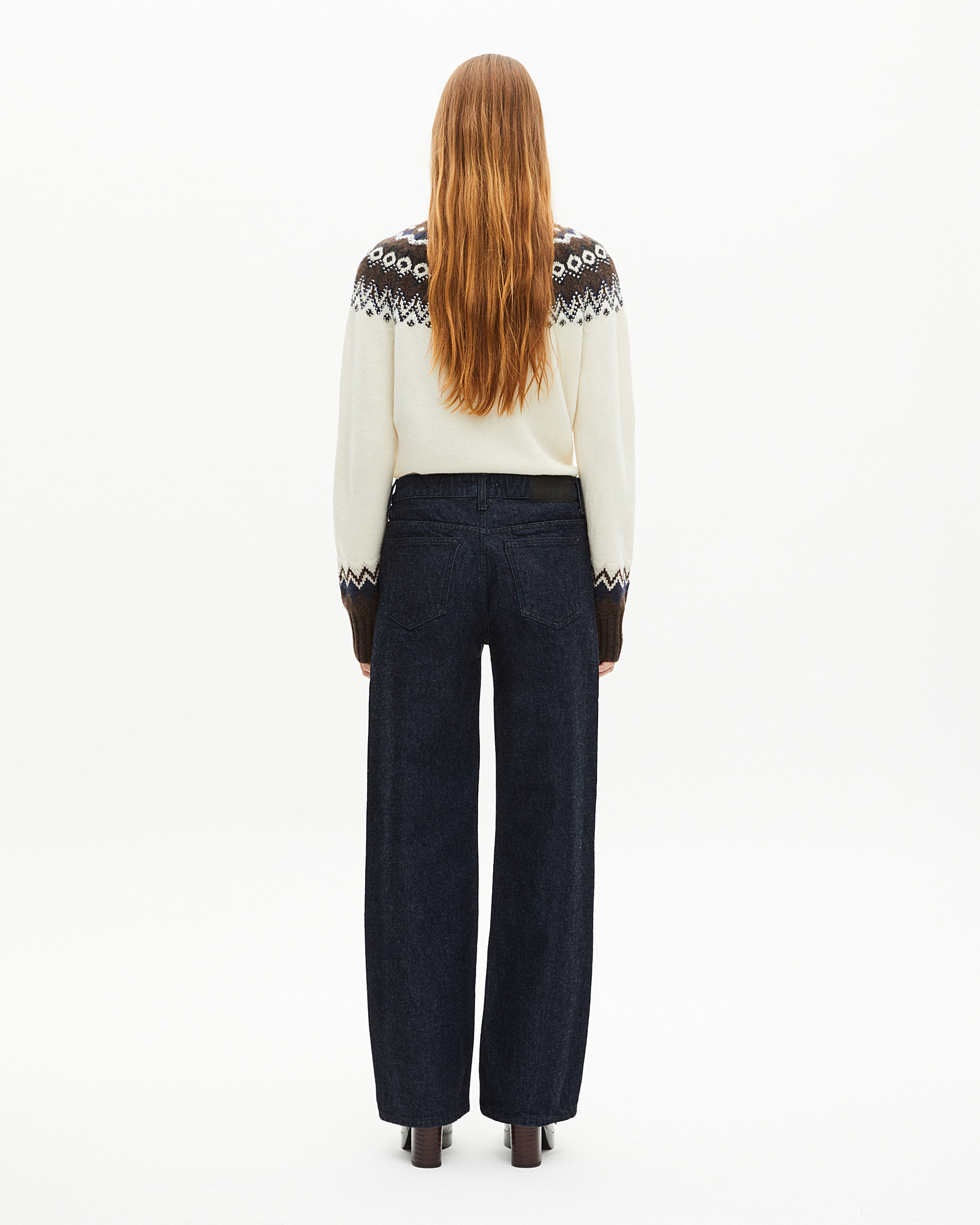 Blue raw wide-leg jeans