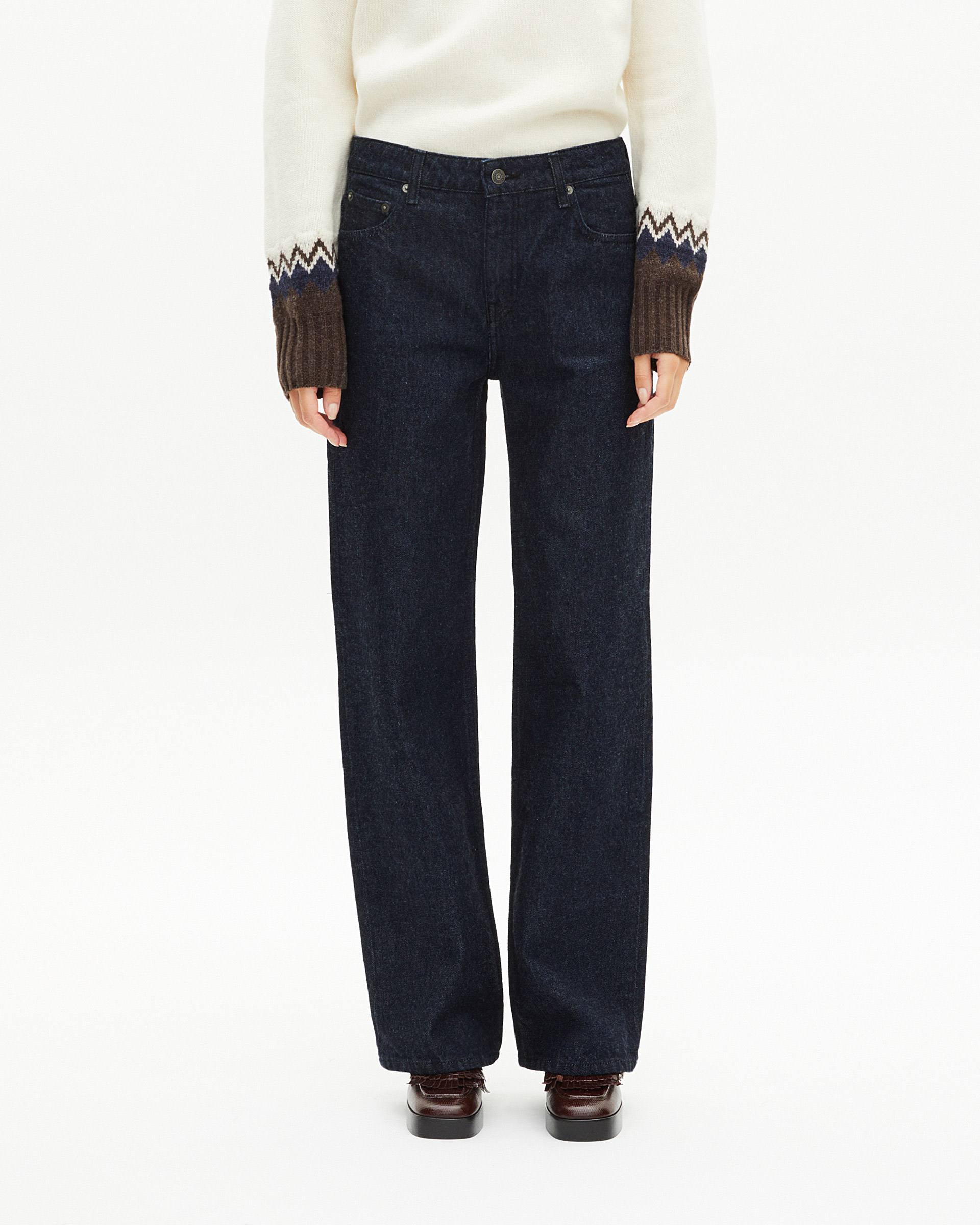 Blue raw wide-leg jeans