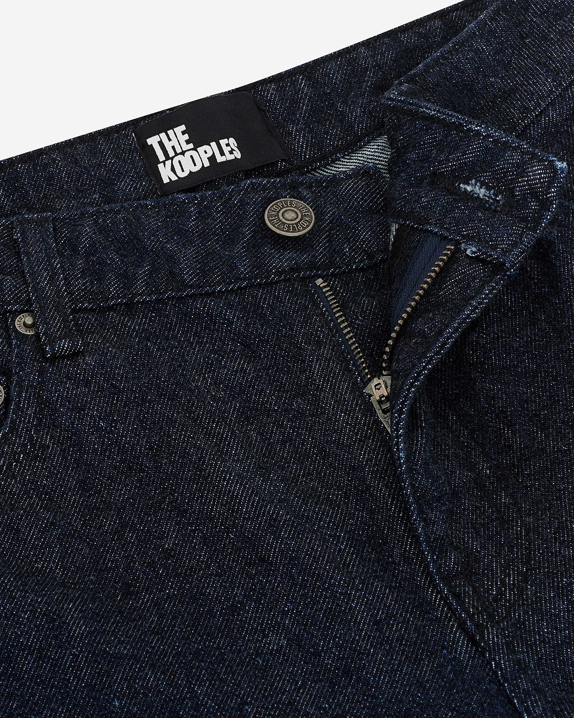 Blue raw wide-leg jeans
