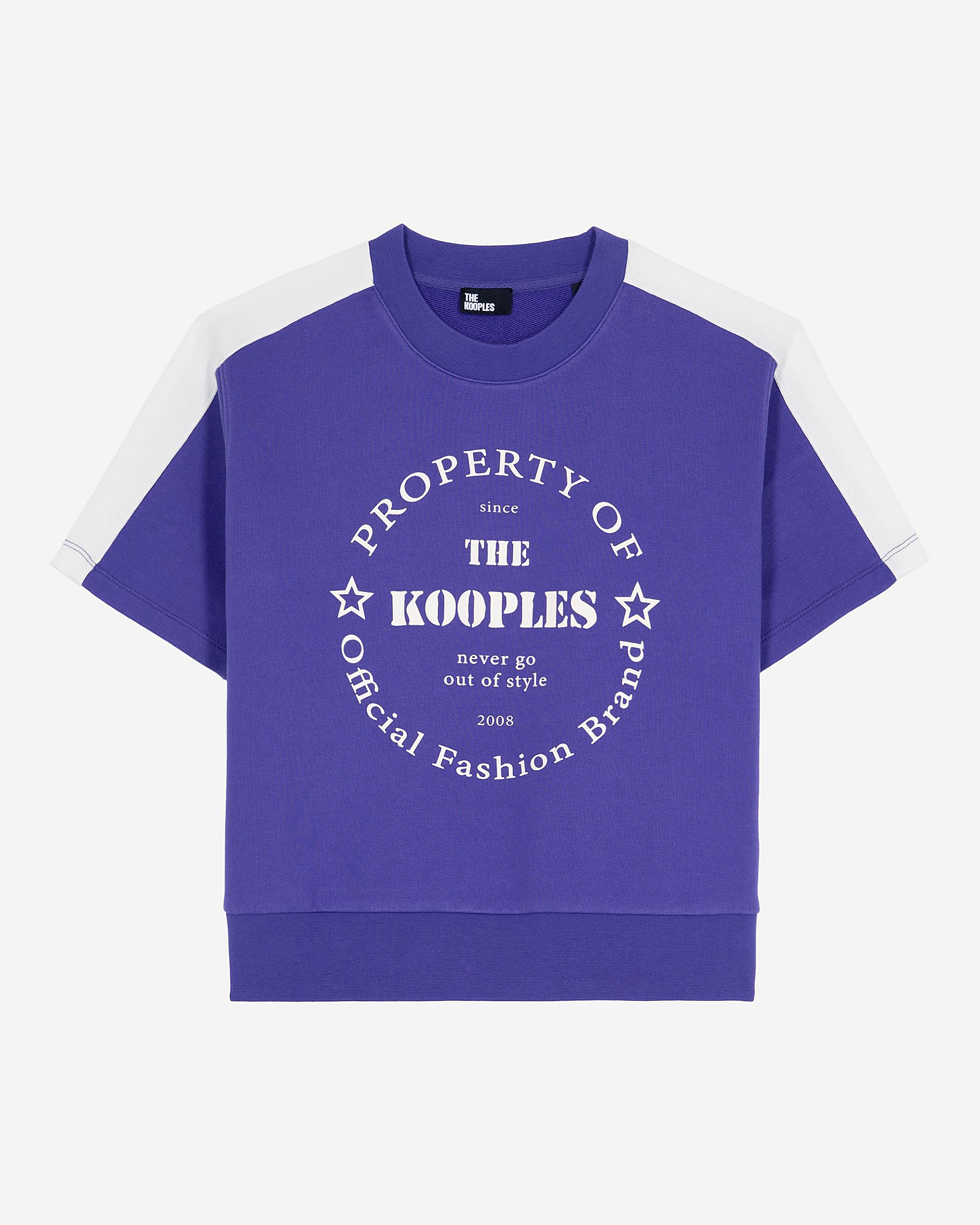 Short-sleeved sweatshirt with purple screen print