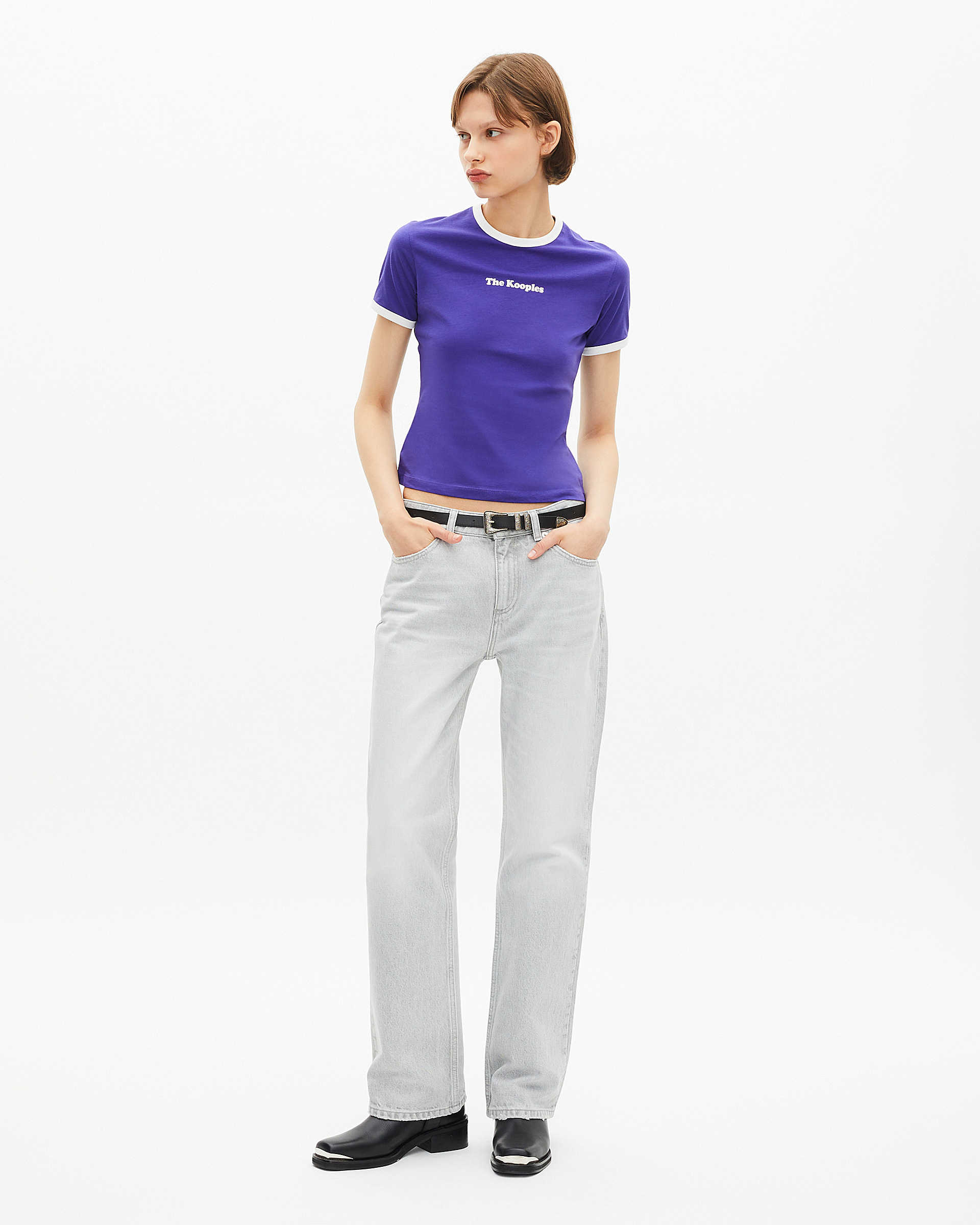 T-shirt with purple screen print