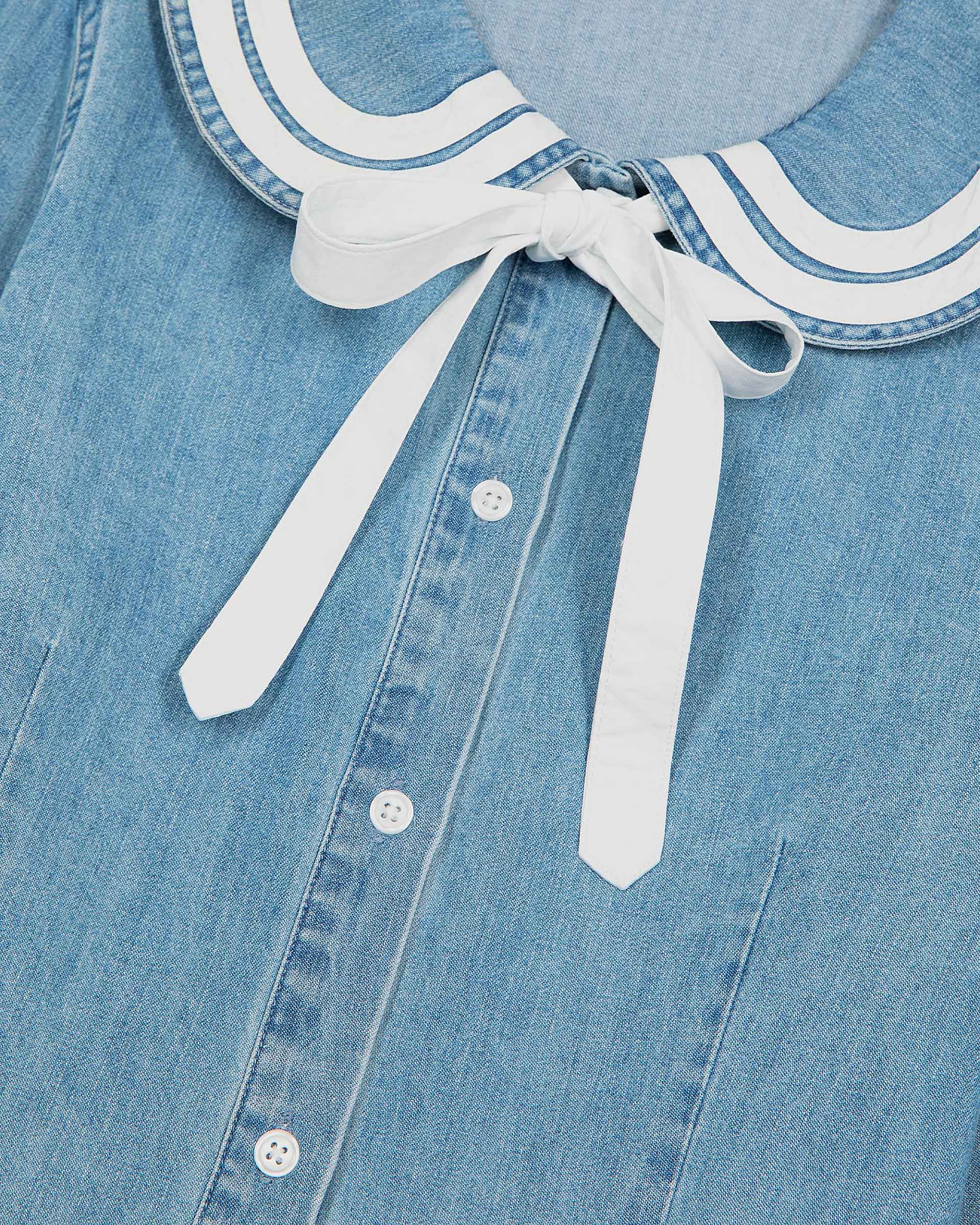 Denim shirt with claudine collar