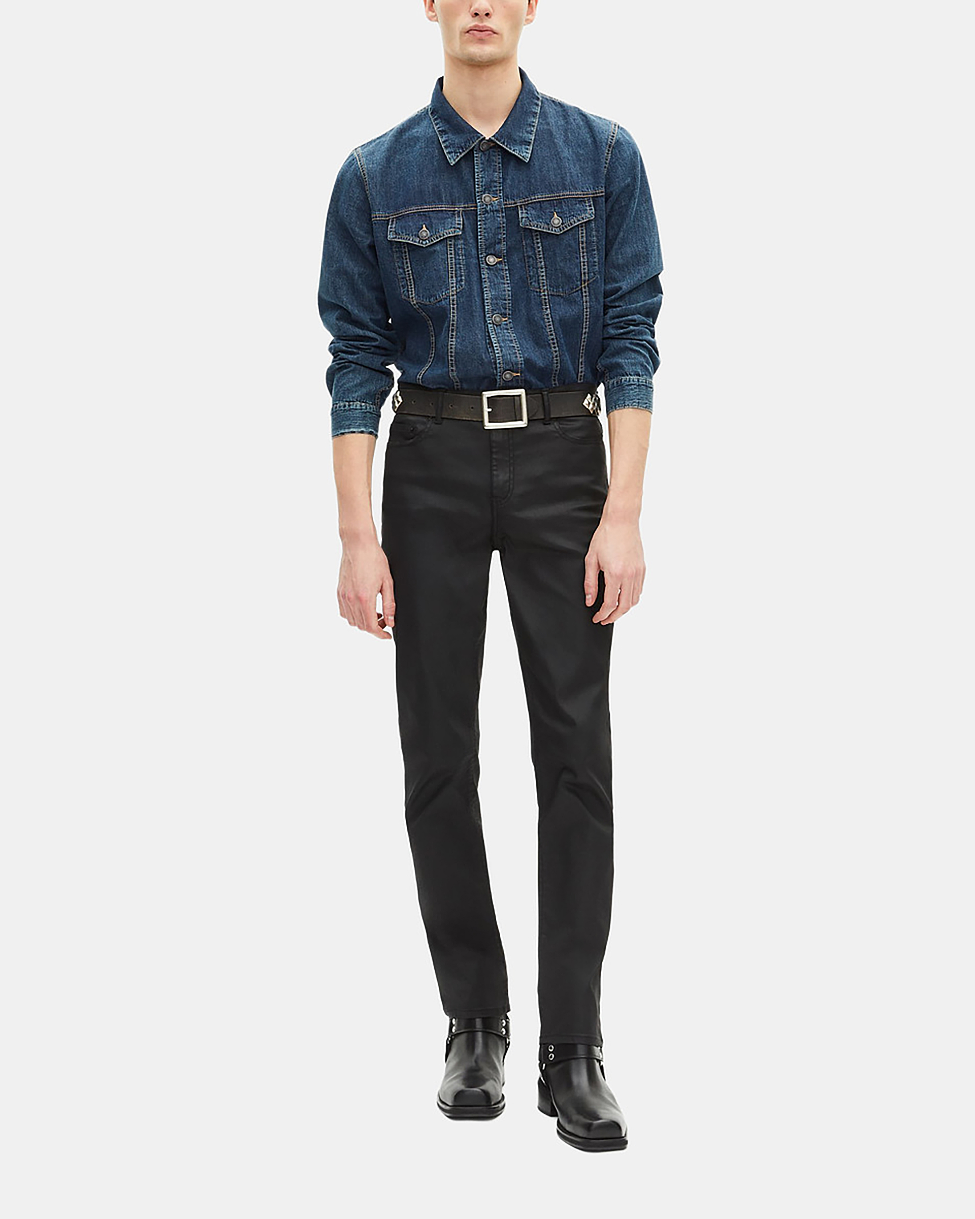Long-sleeved denim shirt