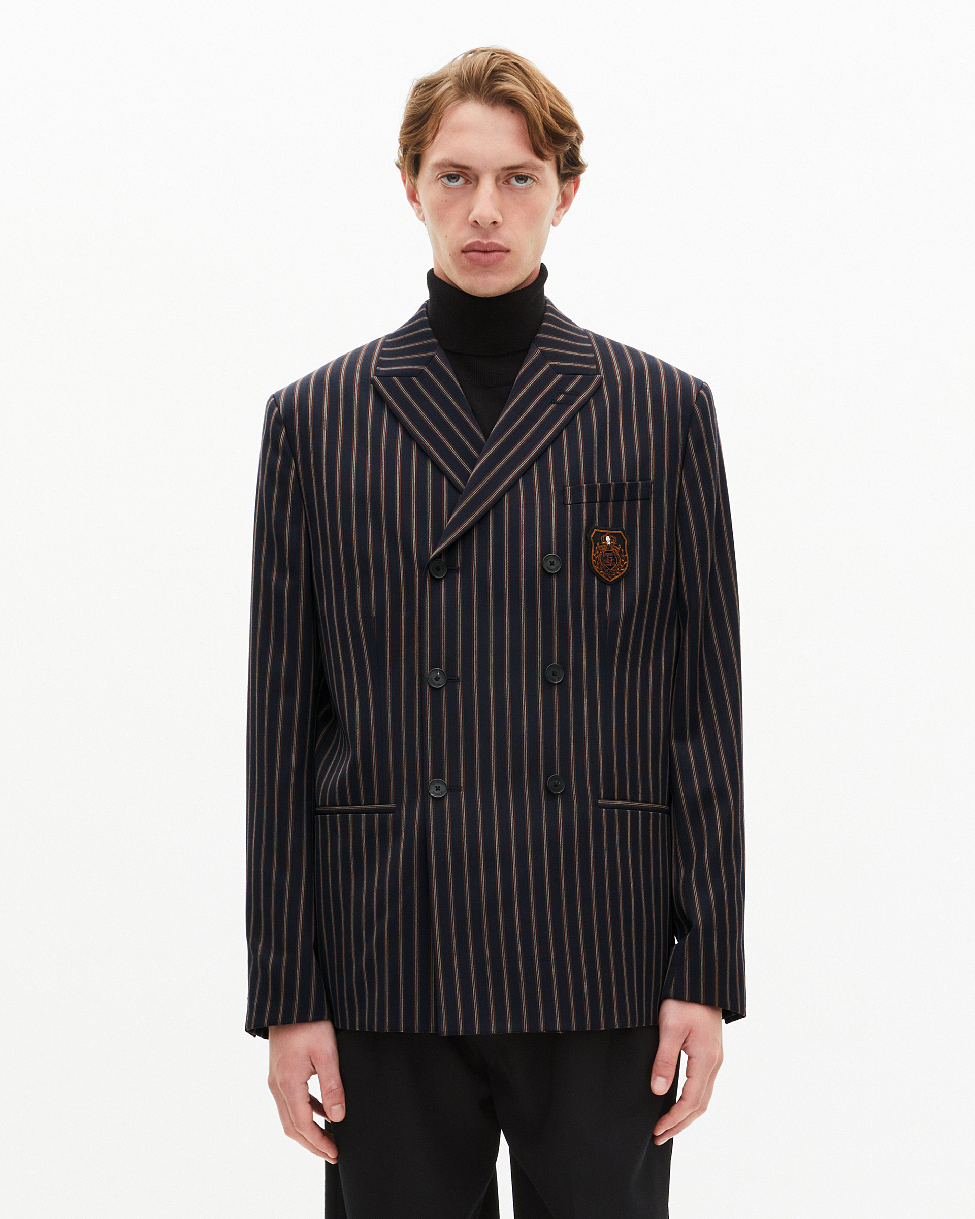 Navy striped double-breasted jacket