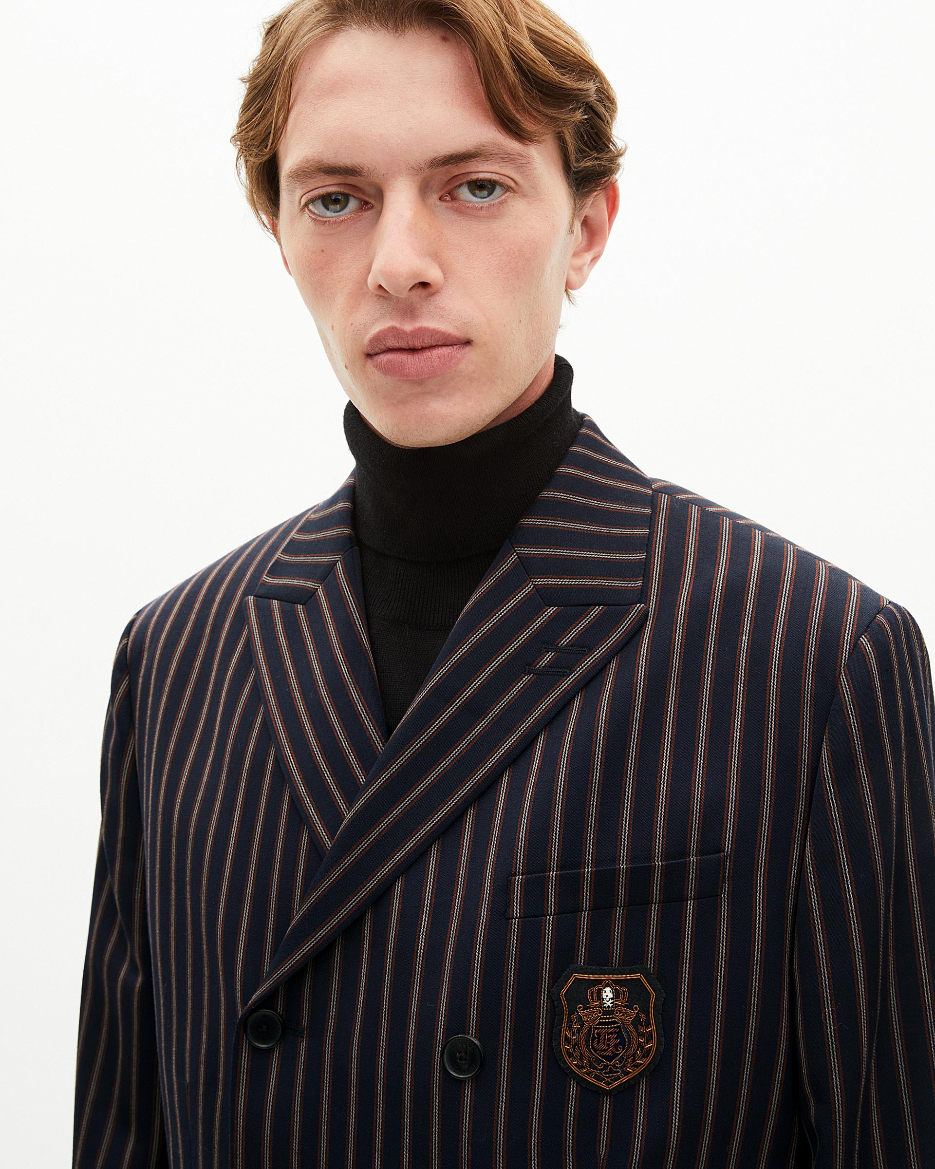 Navy striped double-breasted jacket