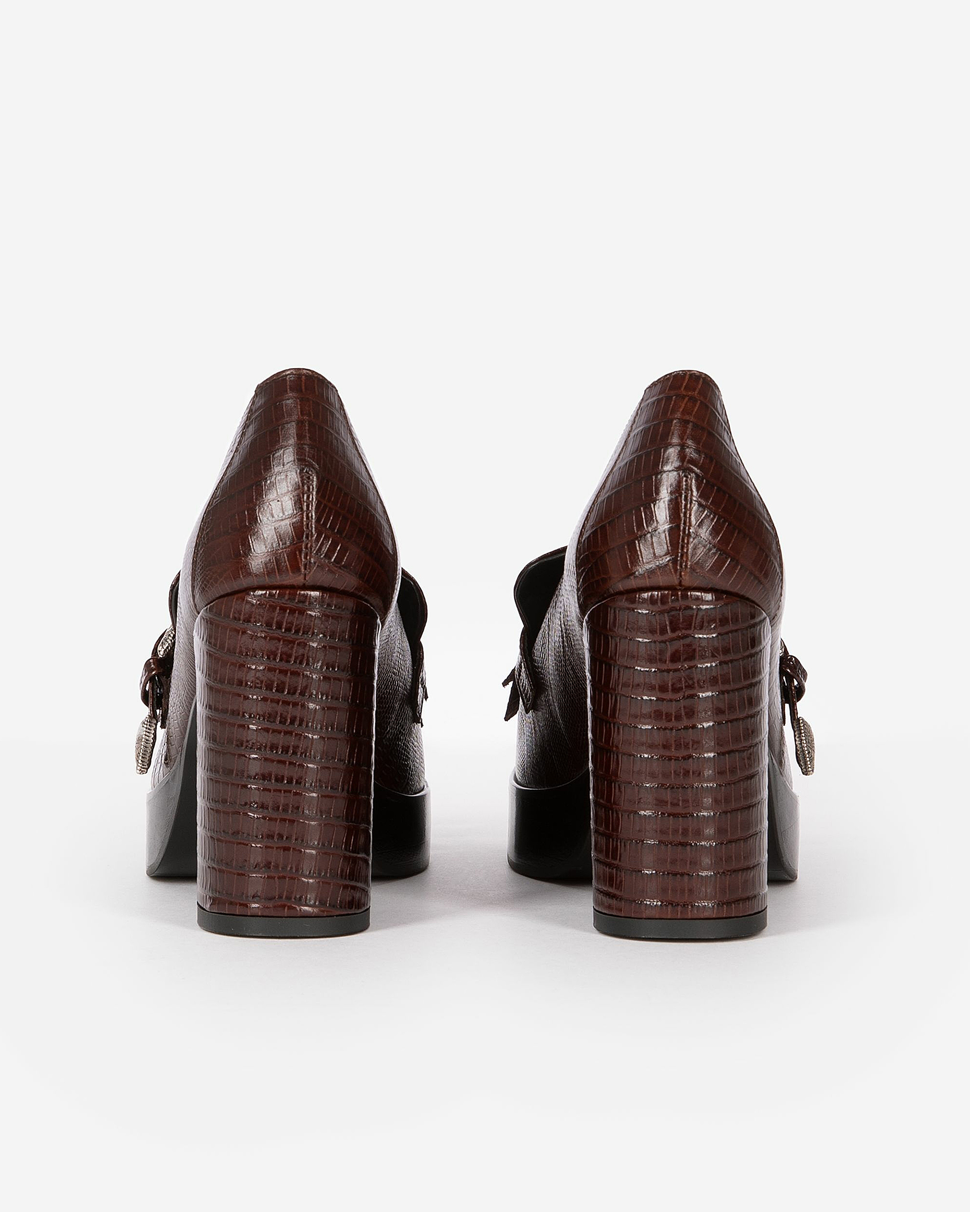 Brown leather heeled loafers