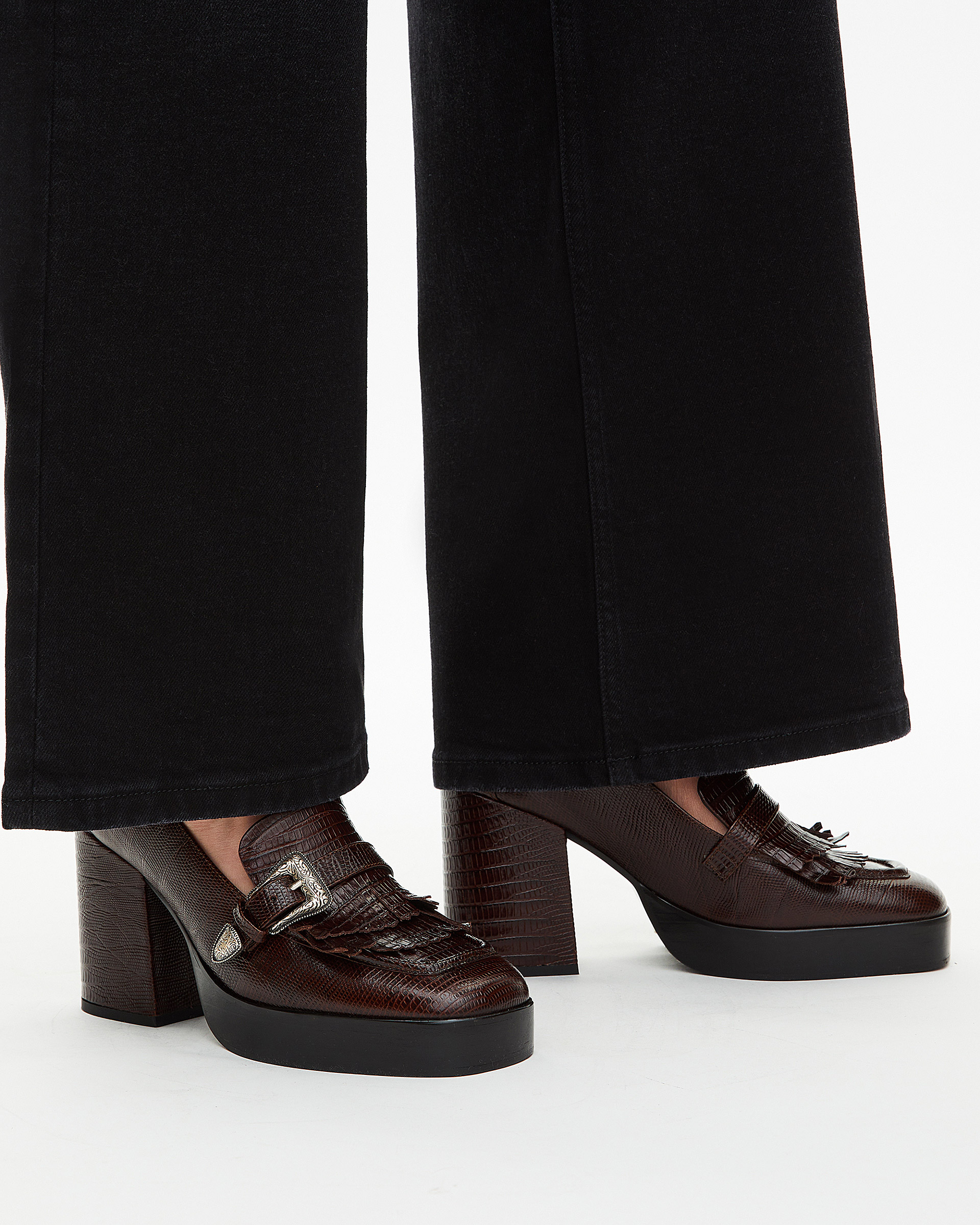 Brown leather heeled loafers
