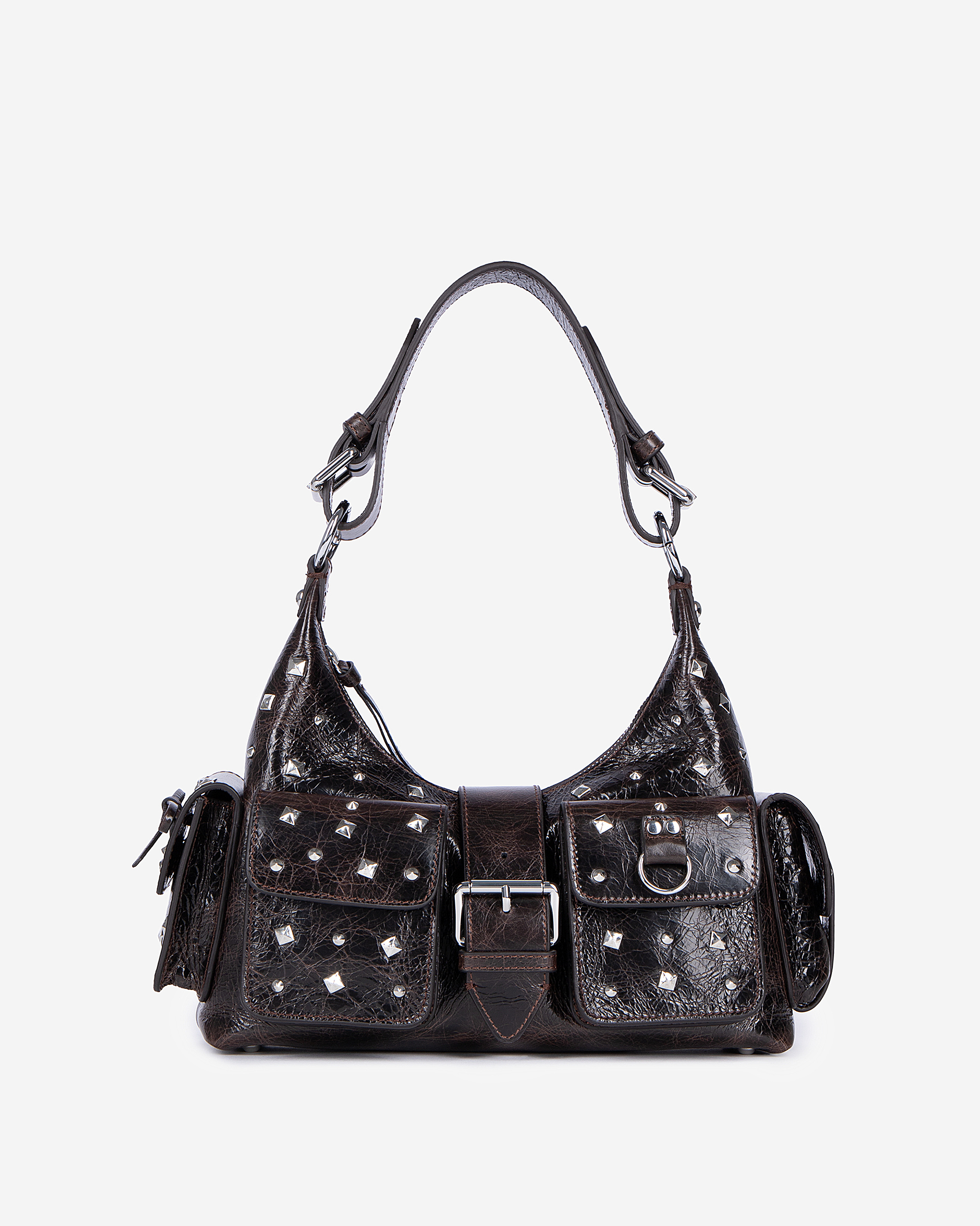 Studded Amelia bag in brown cracked leather