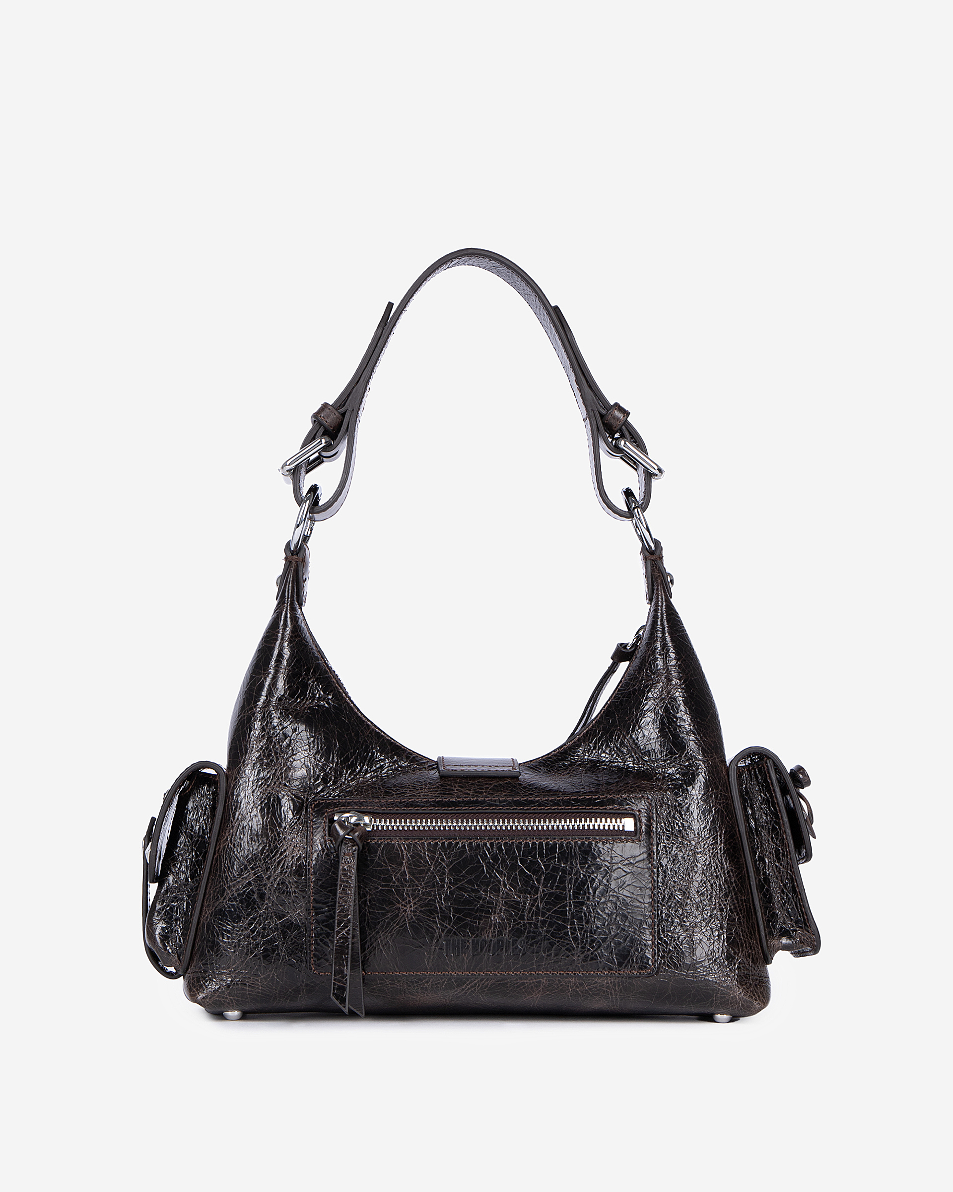 Studded Amelia bag in brown cracked leather