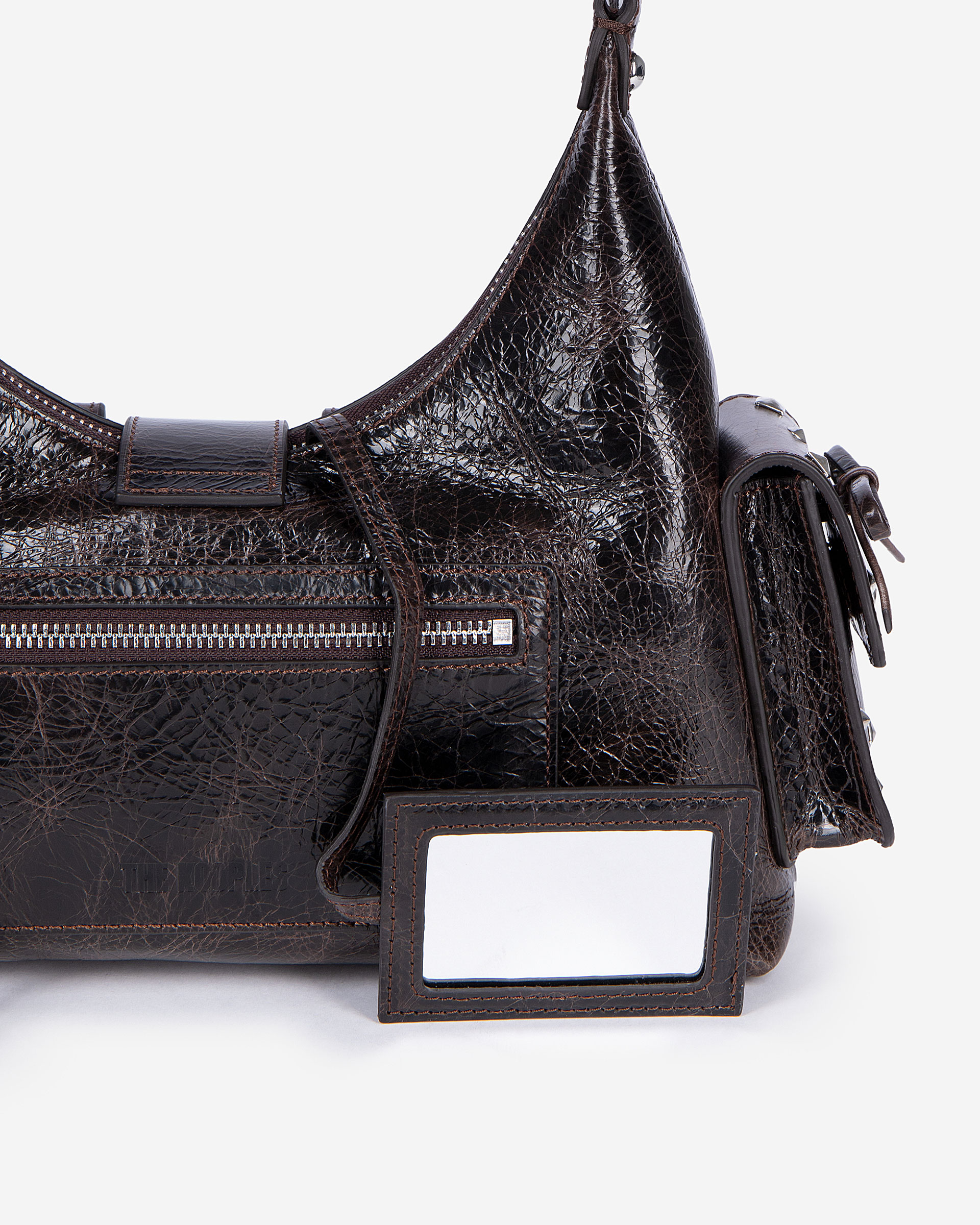 Studded Amelia bag in brown cracked leather