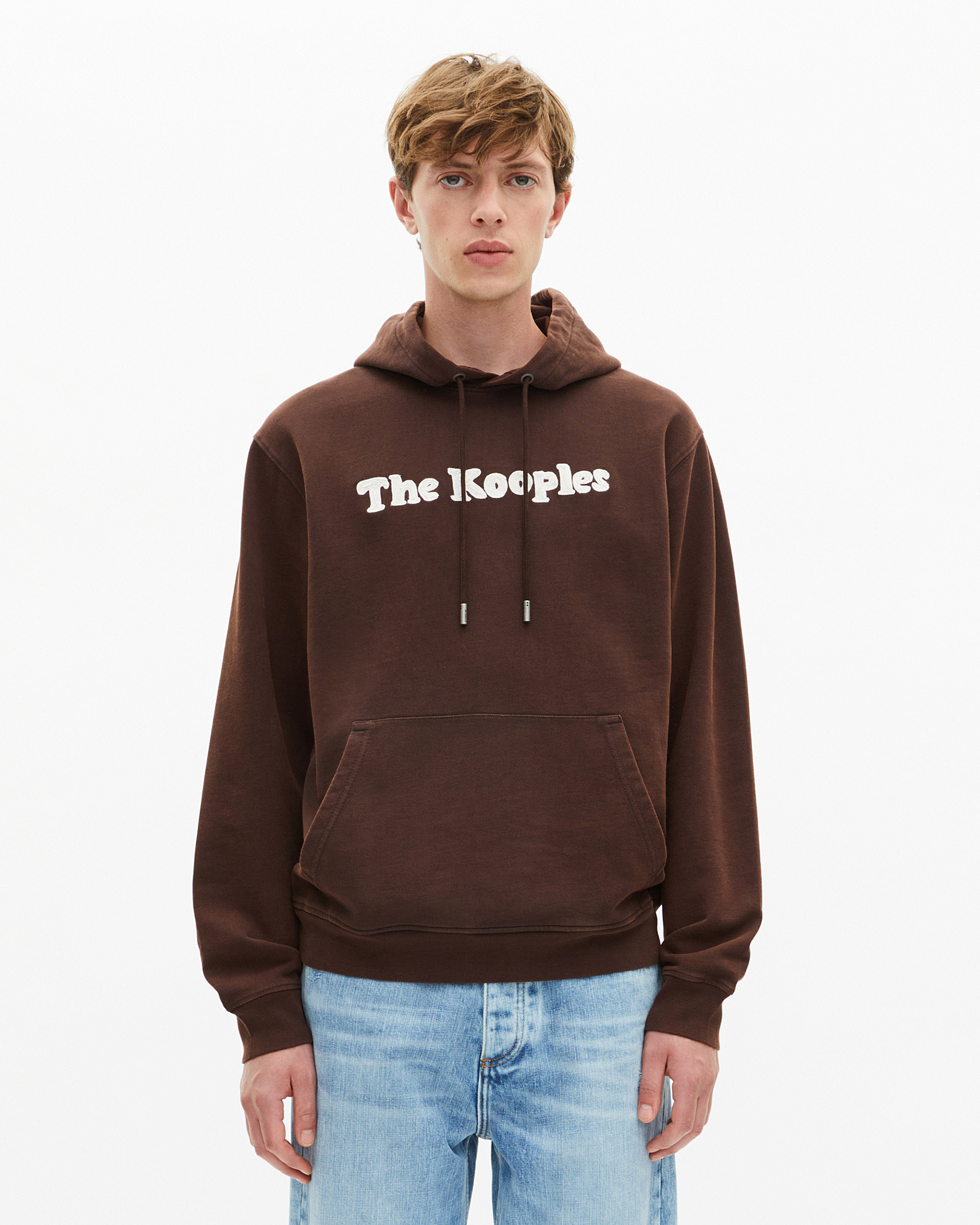 Hooded sweatshirt with brown embroidery