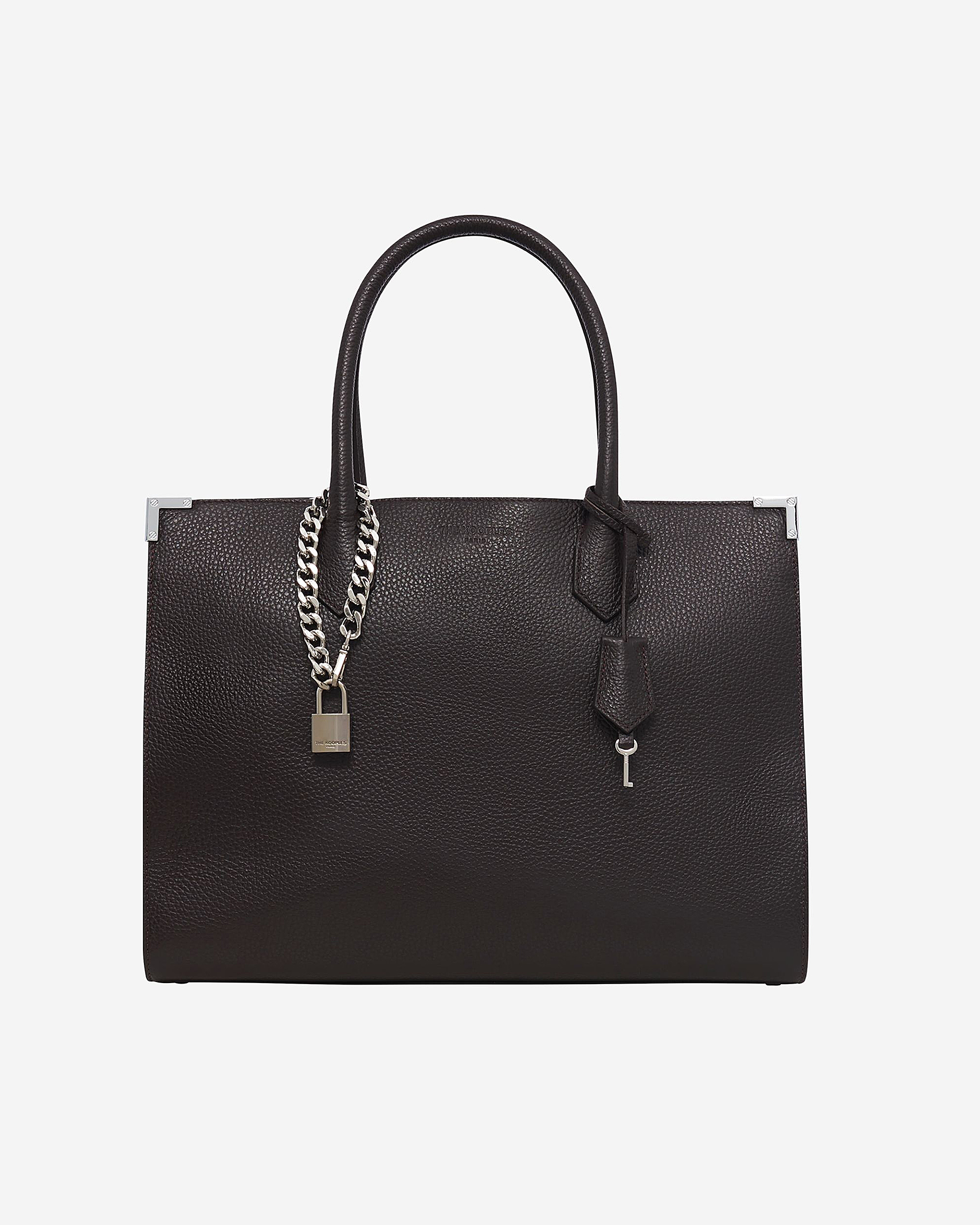 Ming L tote bag in brown grained leather