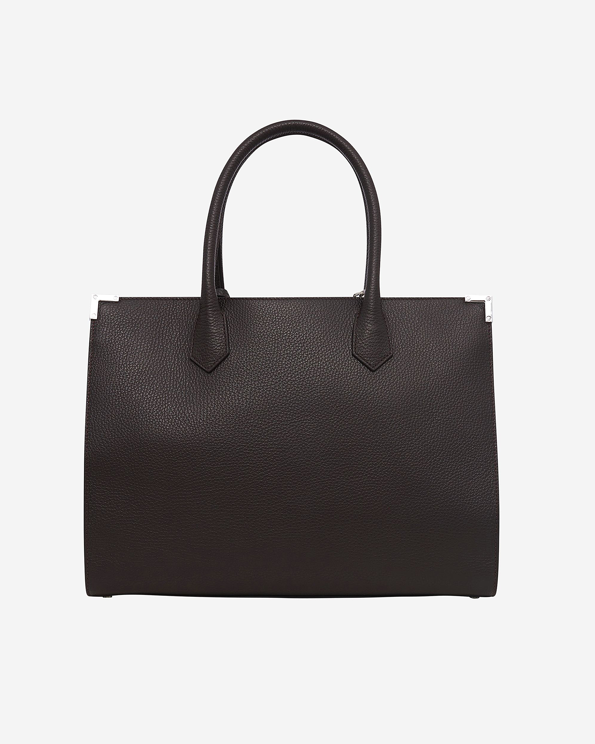 Ming L tote bag in brown grained leather
