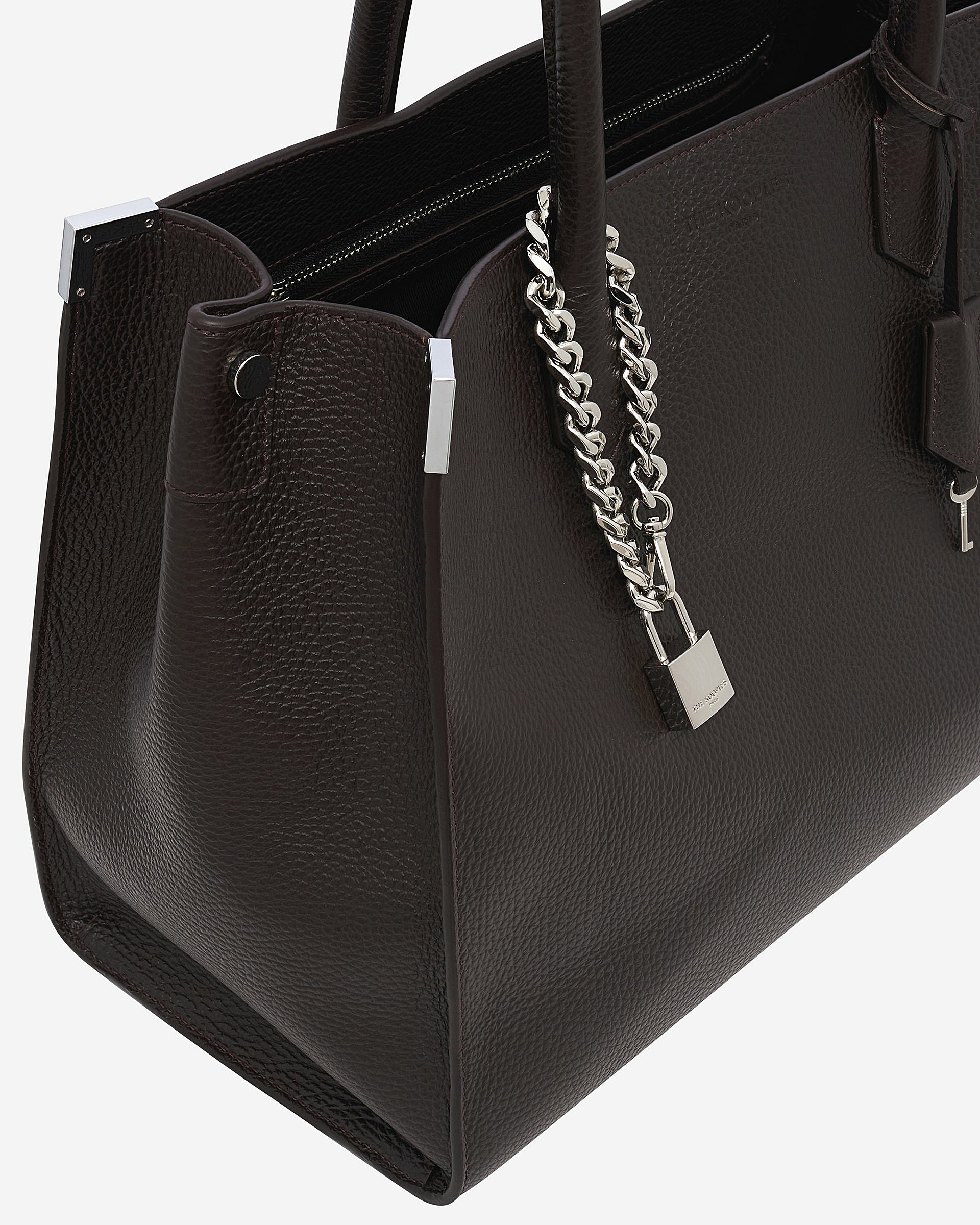 Ming L tote bag in brown grained leather