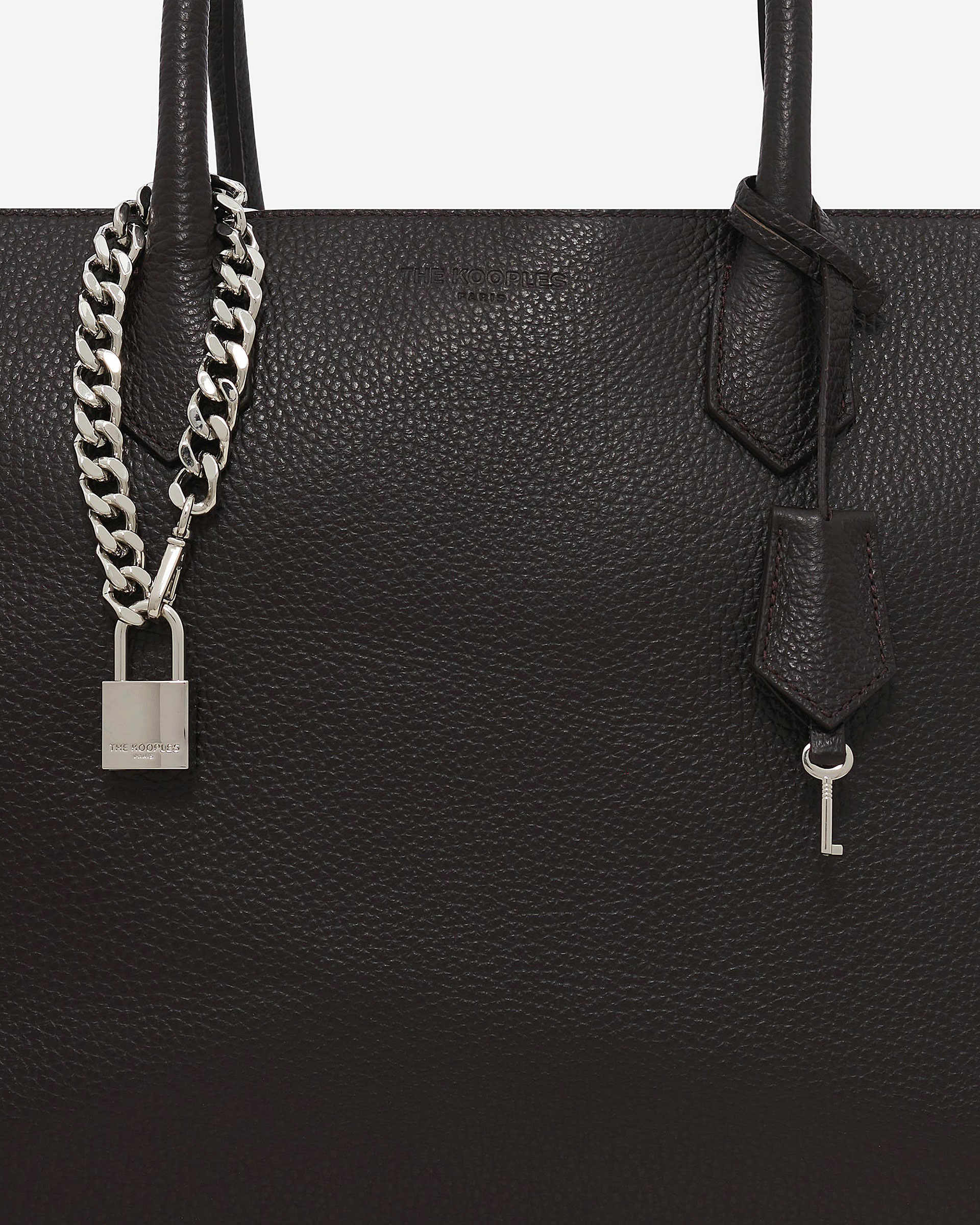 Ming L tote bag in brown grained leather