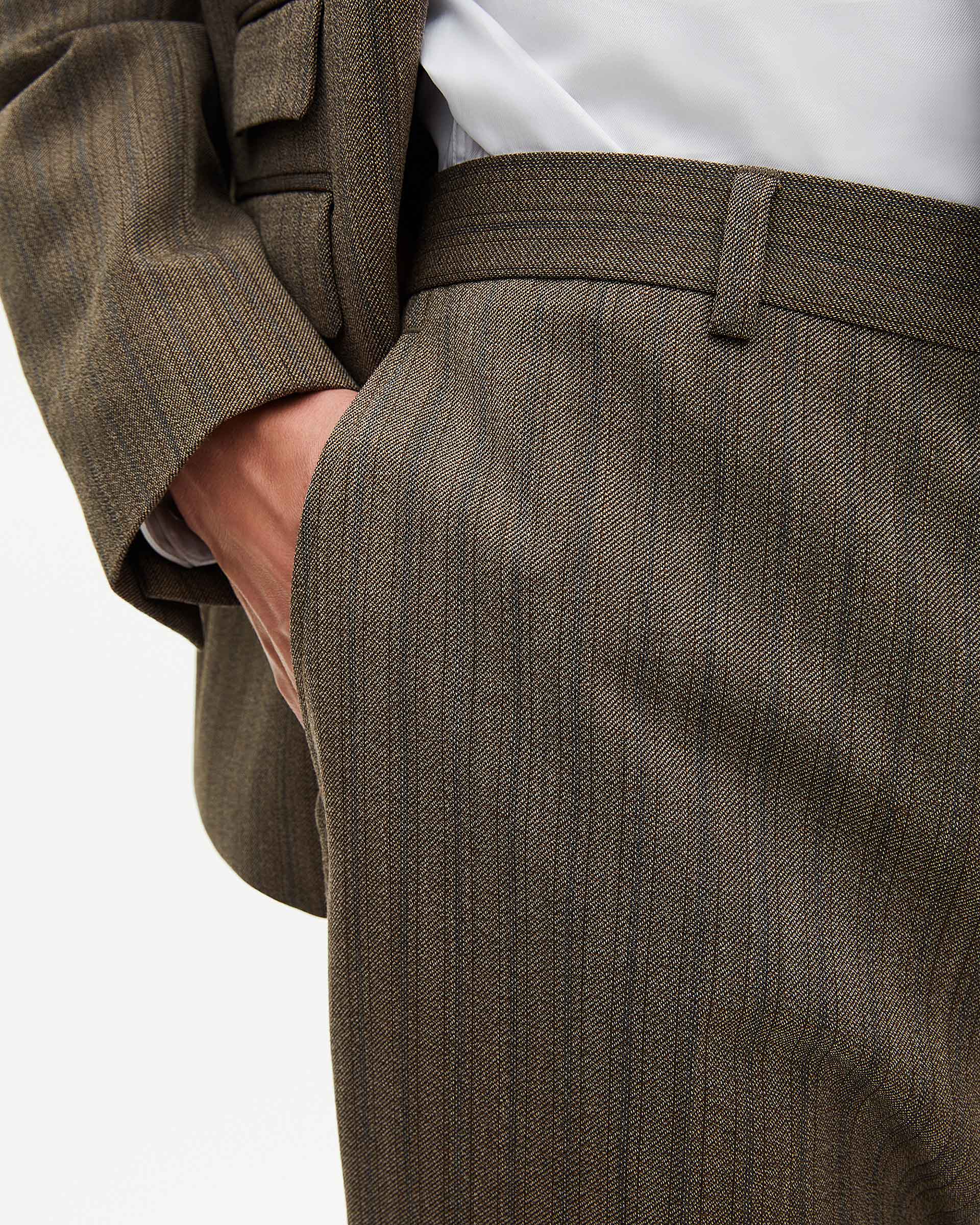 Straight brown pinstripe suit pants