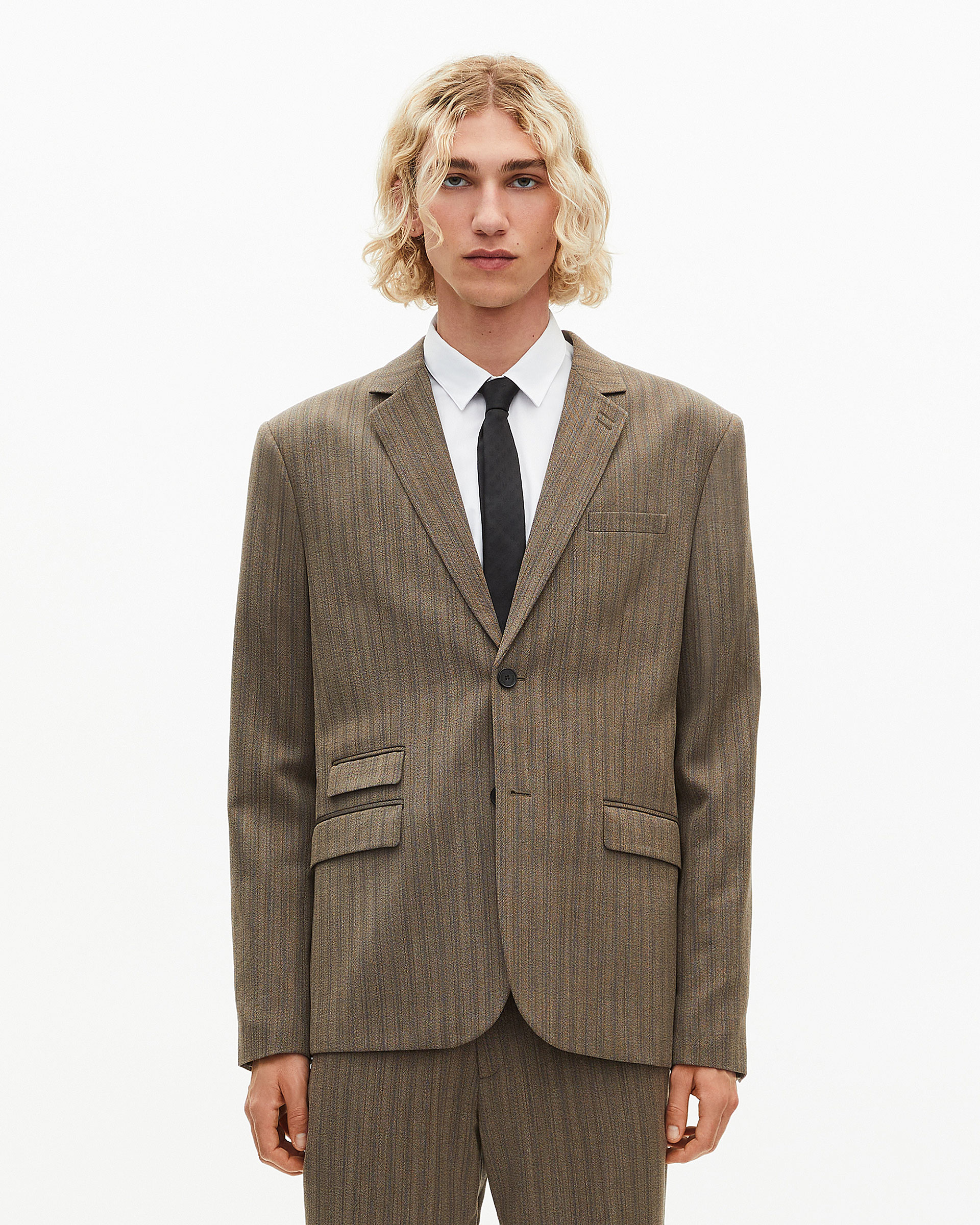 Brown pinstripe suit jacket