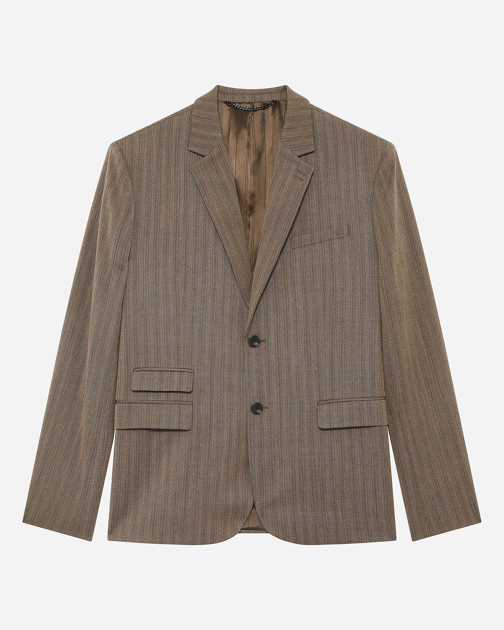 Brown pinstripe suit jacket