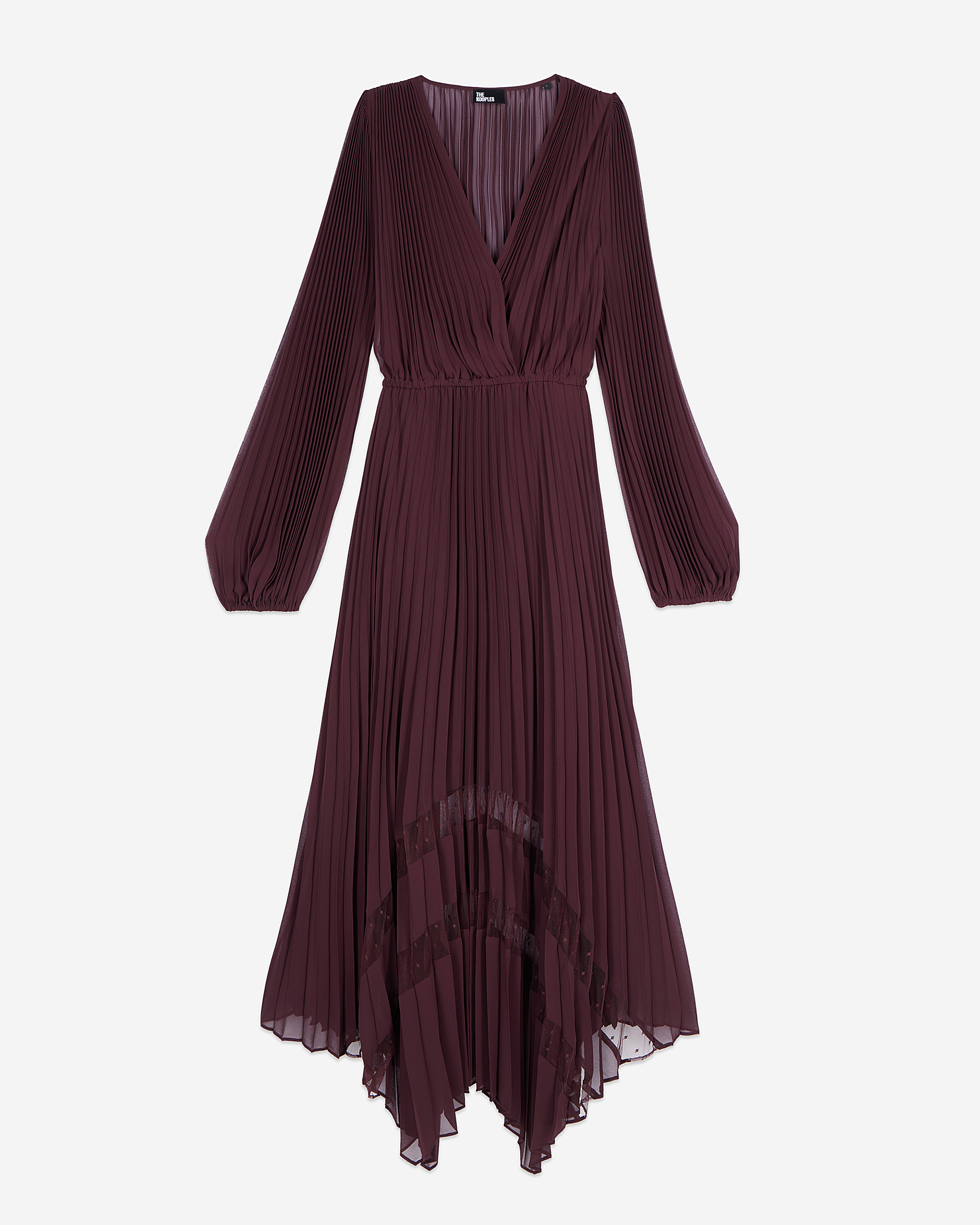 Long burgundy pleated dress