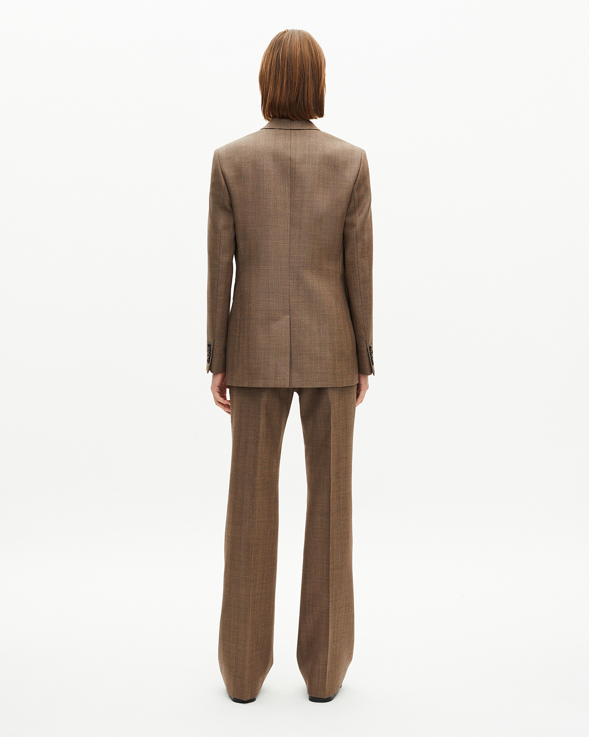 Double-breasted wool suit jacket with camel coat of arms