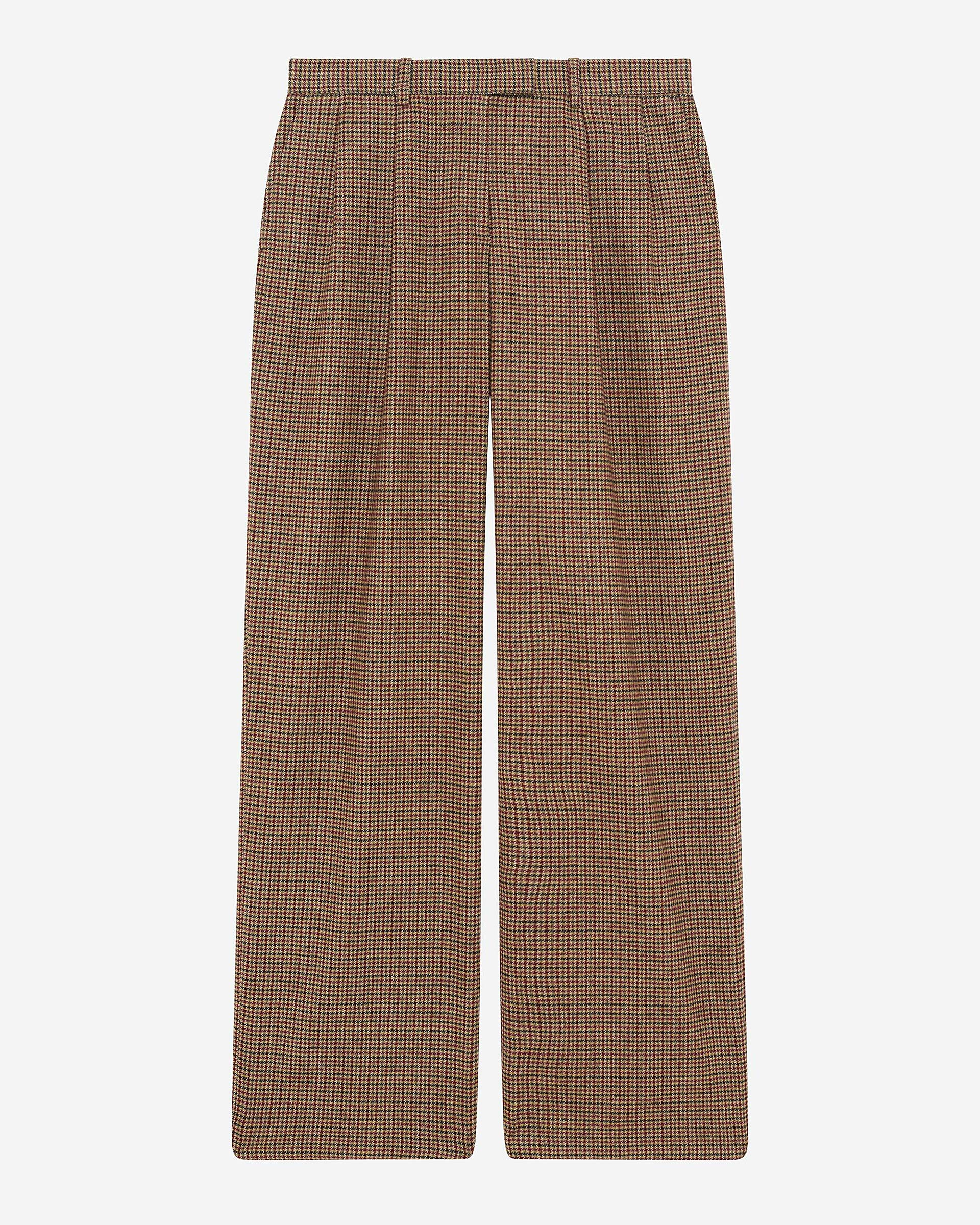 Camel houndstooth wide-leg tailored pants