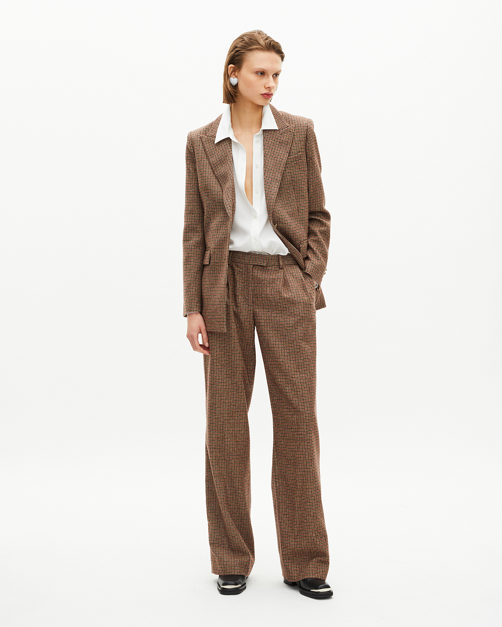 Camel houndstooth tailored jacket